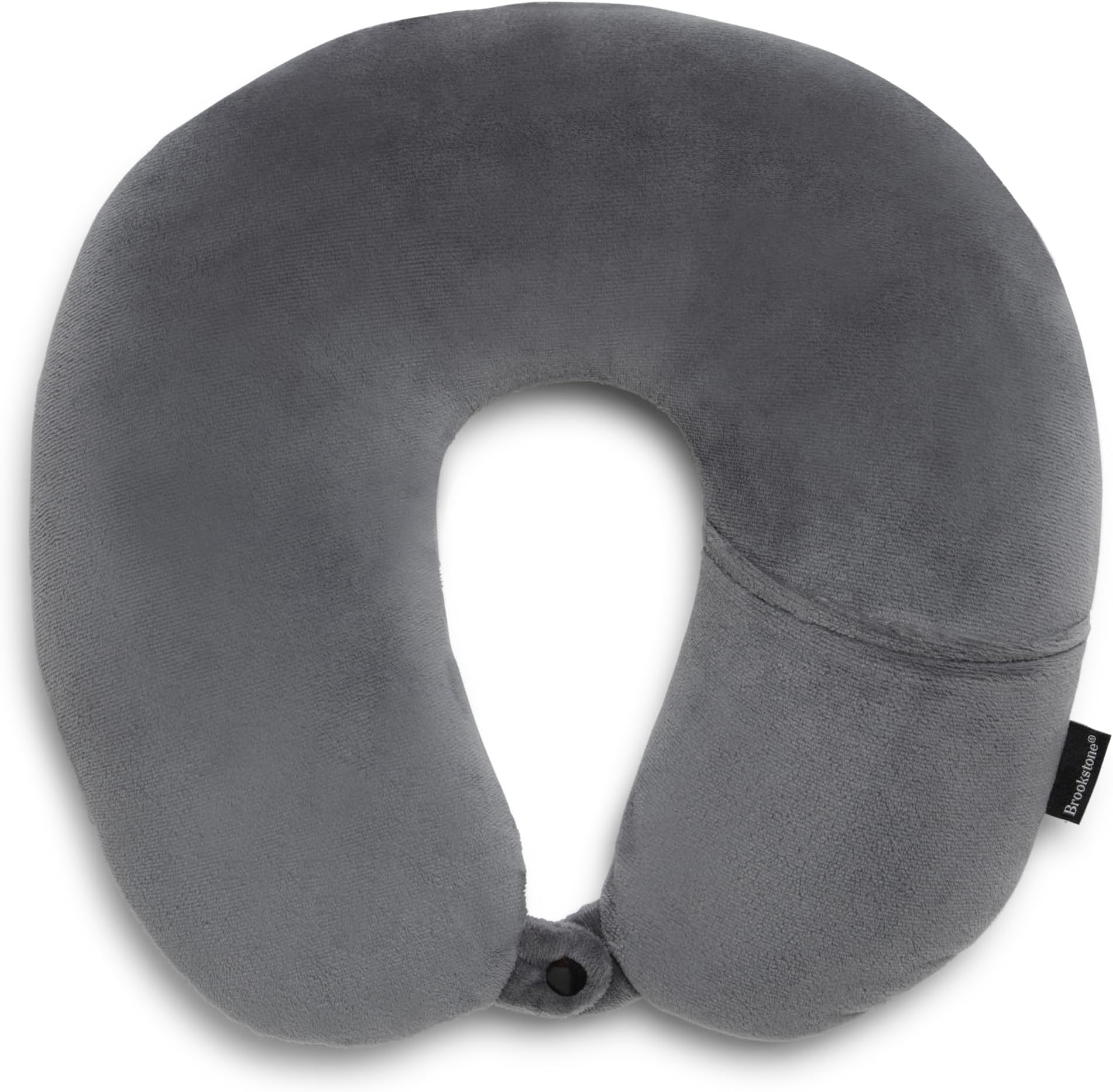 Brookstone Microbead Travel Head and Neck Pillow Lightweight and Plush with Phone or Headphone Pocket (Dark Grey)