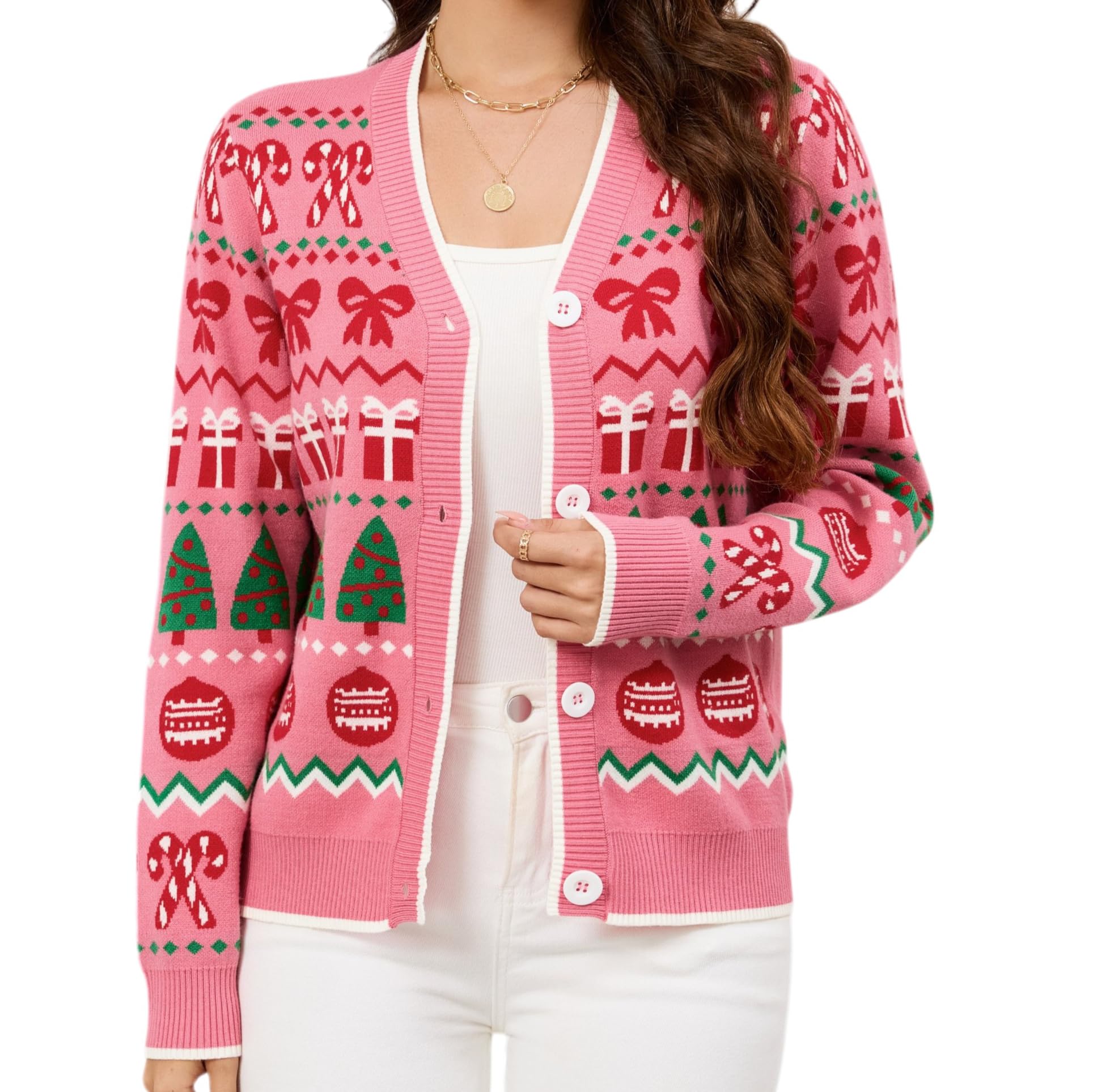 LUBOT Ugly Christmas Sweaters for Women Cute Fuzzy Funny Wintertime Holiday Parties Knitted Casual Cardigan Sweater