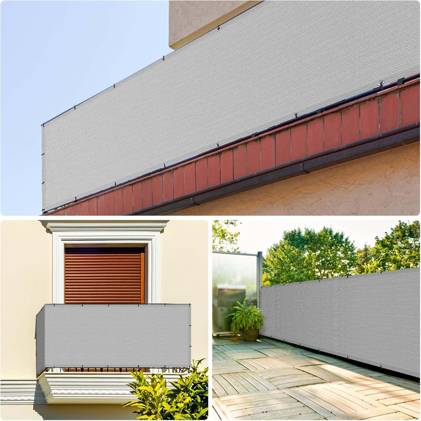 Recinzione Copertura 110 x 320 cm Ombreggiante Privacy, Leggera e Durevole, Privacy Tappetino Paravista Paravento con Fascette e Funi, per Ringhiere/Esterno, Grigio Chiaro