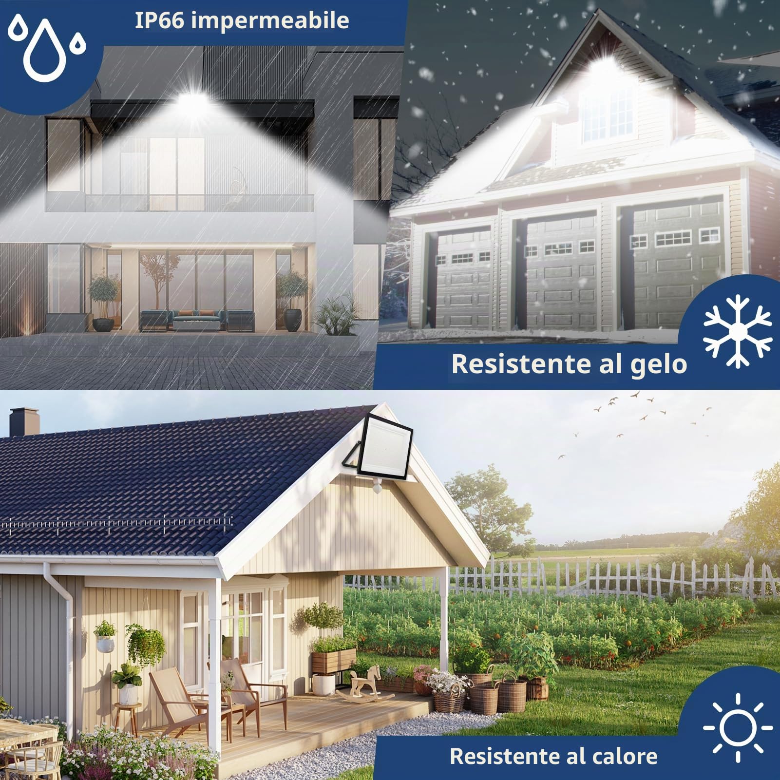 faro led esterno 500w, proiettore, illuminazione di sicurezza LED da esterno 6500K, IP66, illuminazione bianca diurna per magazzino, parco giochi, cortile e parco (500W, 6500K)