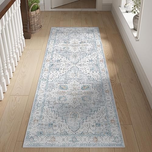 Jinchan Alfombra de pasillo tribal 2x6 - Alfombra vintage lavable a máquina para cocina, con estampado floral antideslizante, con respaldo de goma,