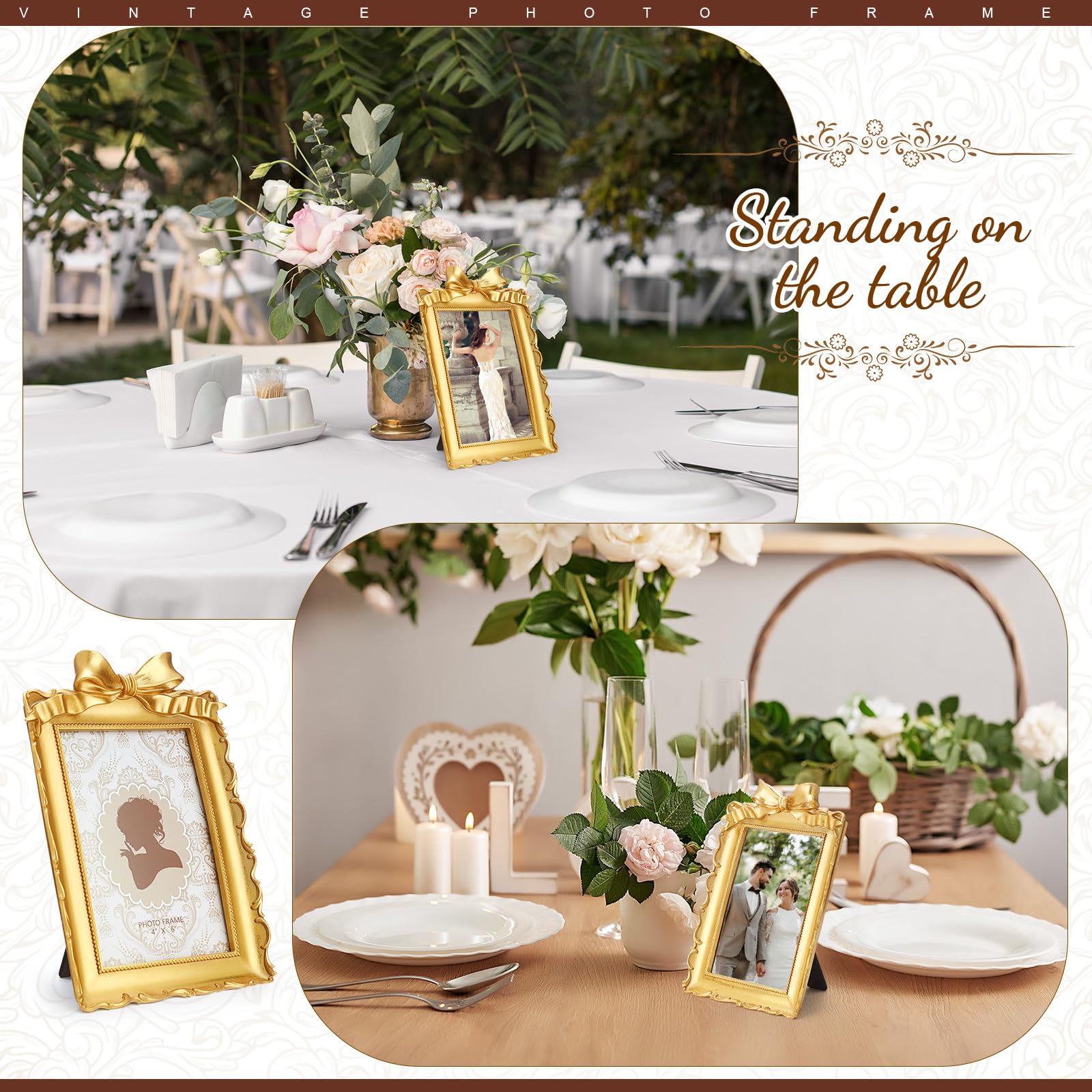 Chunful 2-Pack Vintage Gold Photo Frames - 4x6 Inch Antique Ornate Resin Frames With Glass, Wall Or Tabletop Display