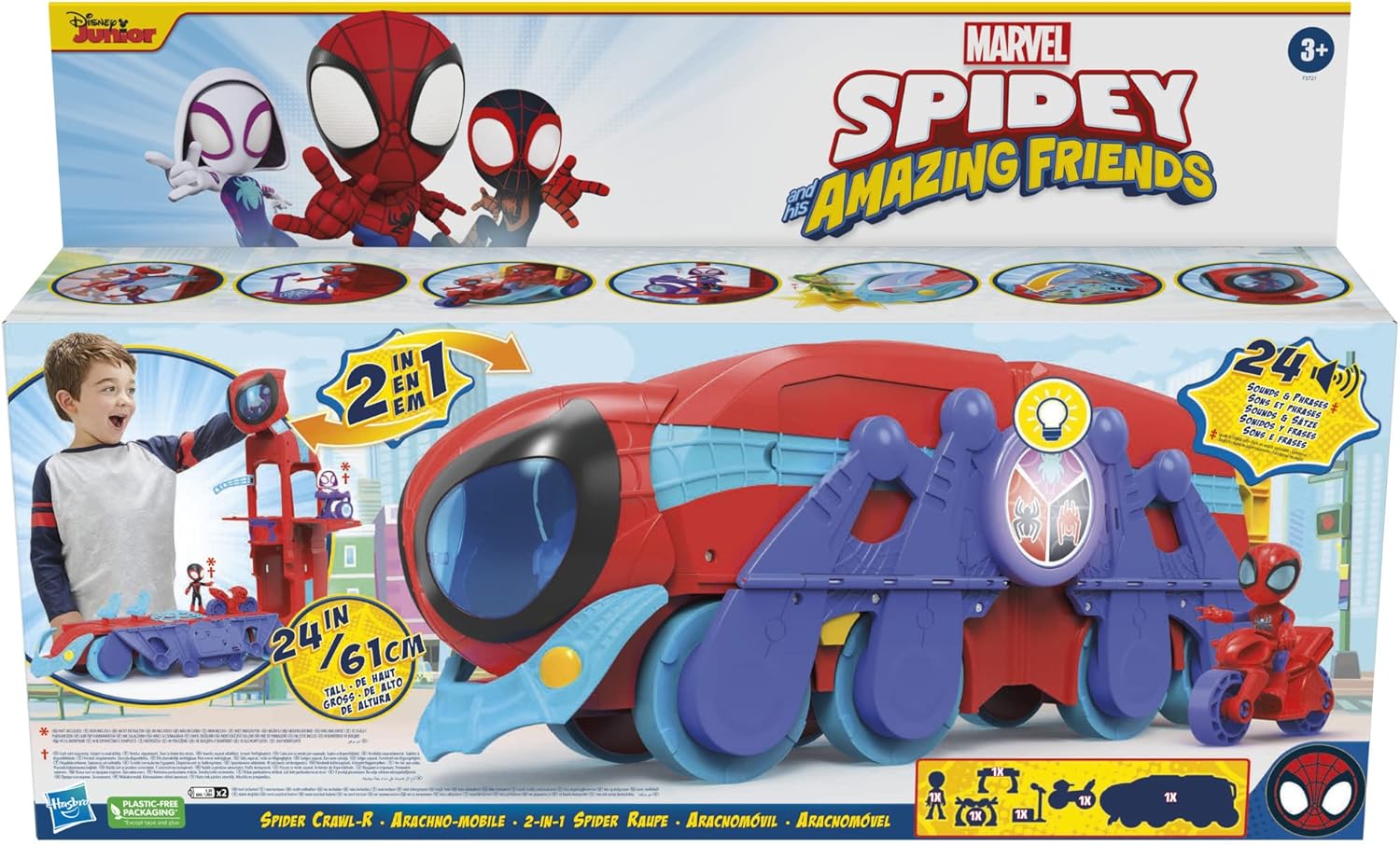 Hasbro Marvel Spidey and His Amazing Friends Spider Crawl-R, 2-in-1 Deluxe Headquarters Playset, Toy for Toddlers from 3 Years