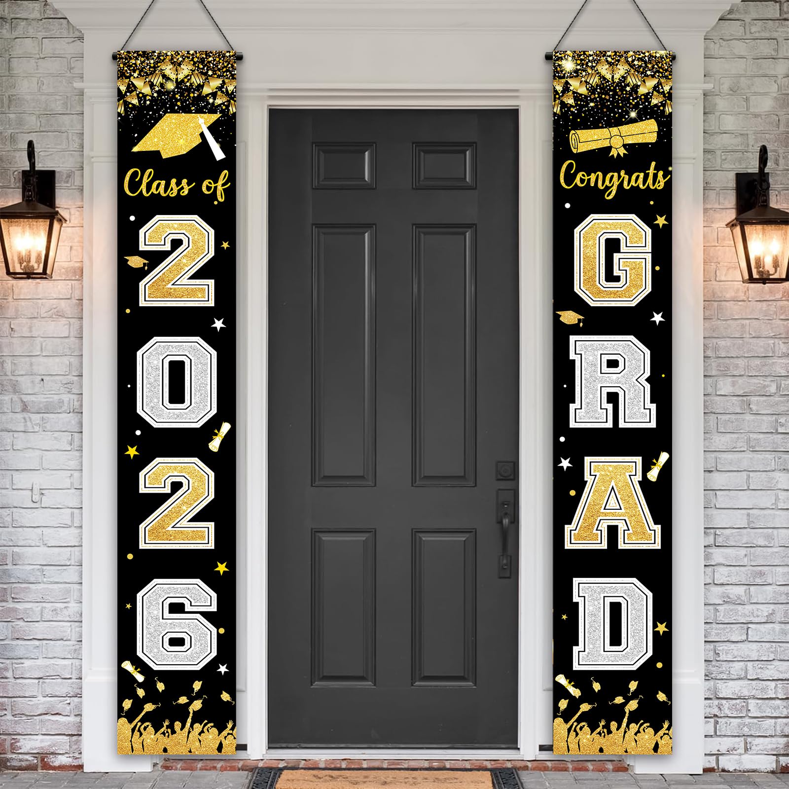 Graduation Decorations Class Of 2026 Banner Black And Gold Backdrop Banner