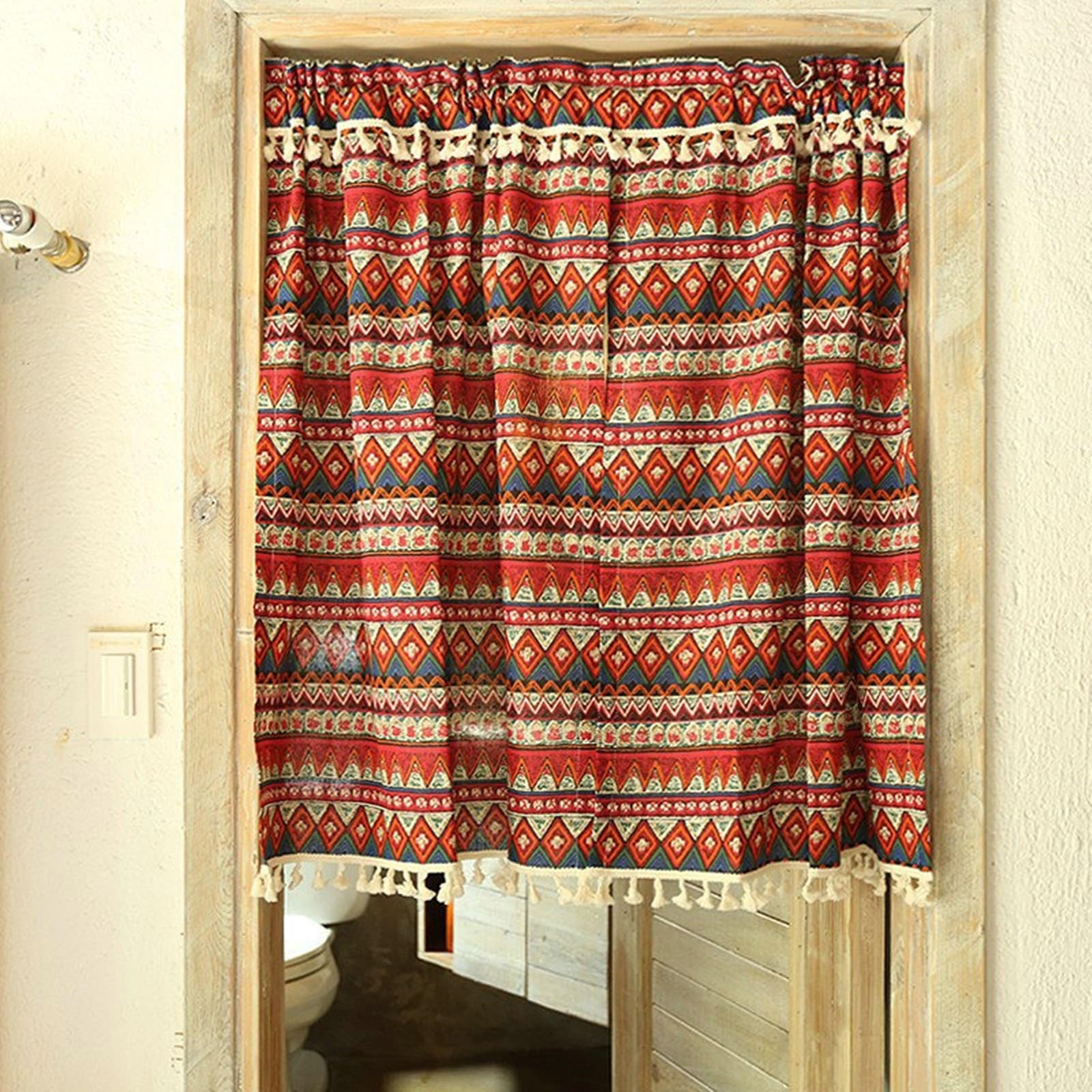 Rideau occultant court imprimé boho à franges multicolores KnSam