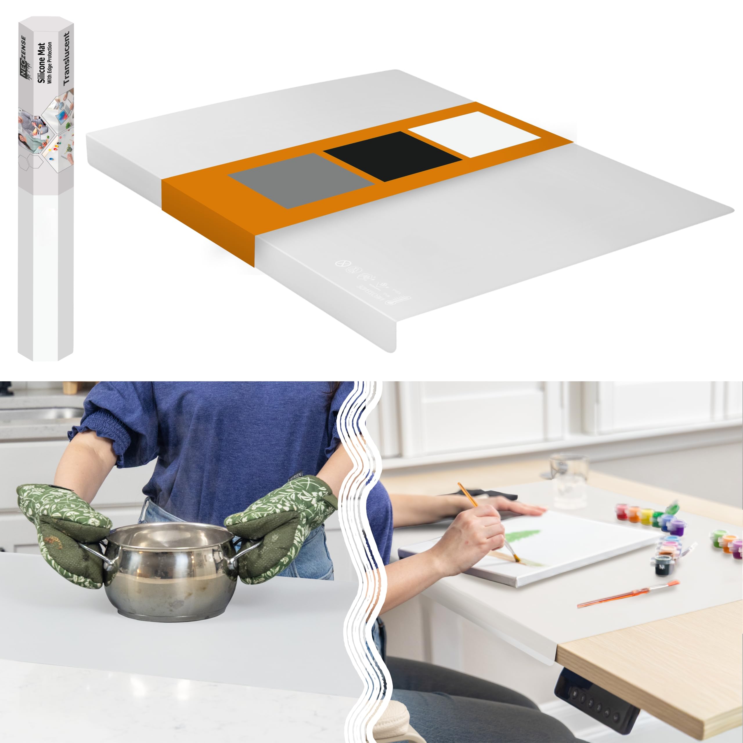 Silicone Mat for Kitchen Counter with "Edge Protection" – Quartz Countertop Protector Mats – Silicone Heat Resistant Mat – No Folds or Wrinkles – 1.5mm Thick, 24"x16", Translucent