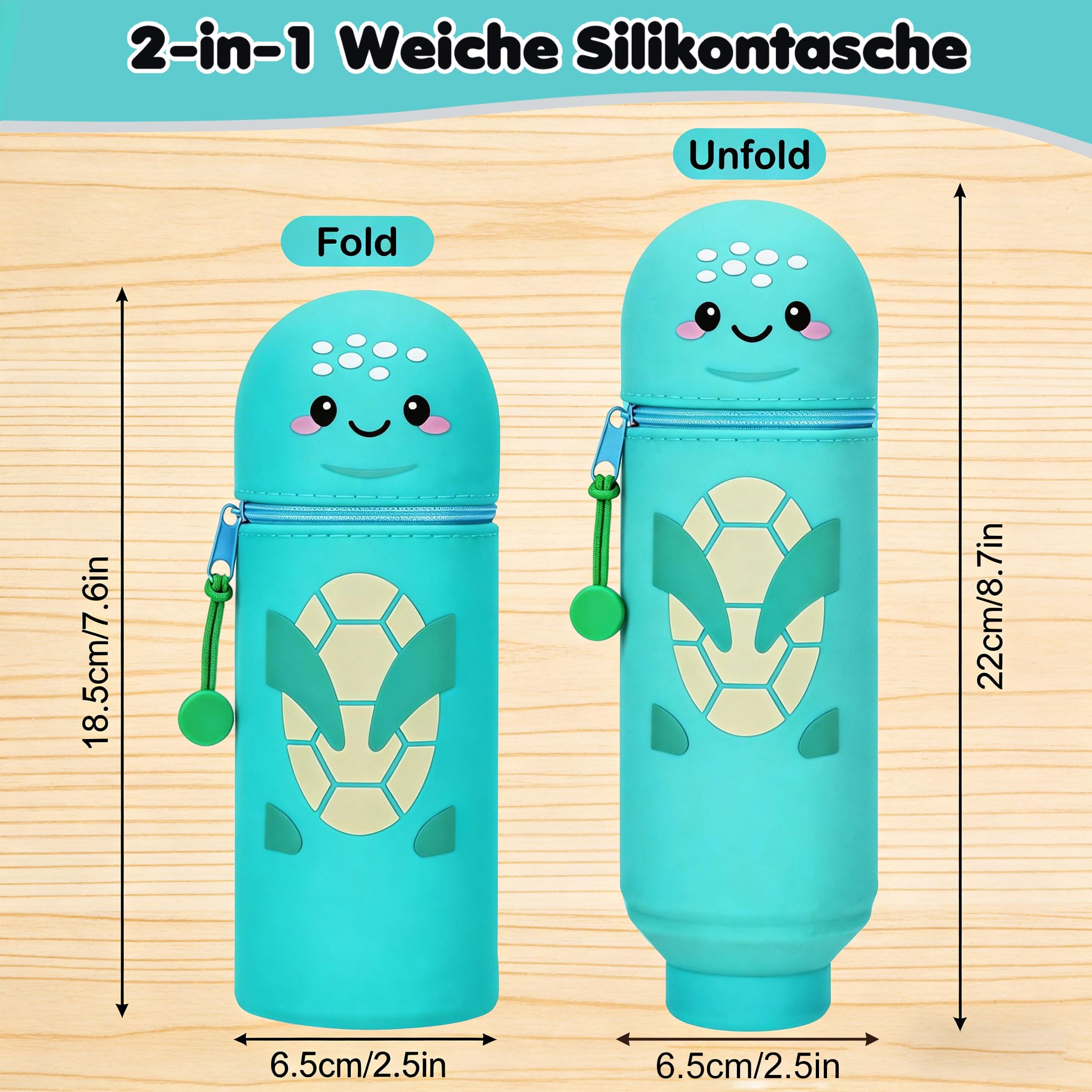 Kawaii Trousse 2 en 1 silicone souple - Porte-crayons de table, fermeture éclair, H 18,5 cm