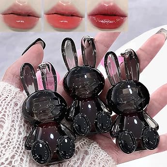 3 Pieces Rabbit Moisturising Lip Gloss Set Jelly Liquid Lipsticks Shiny Cute Lip Gloss Oil Lip Plumping Moisturiser Glass Finish Lip Gloss for Women