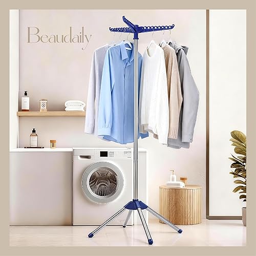 Miniatura 2 de Beaudaily Tendedero de secado de ropa, plegable, estante de secado de ropa interior de 59 pulgadas con 3 brazos giratorios, acero inoxidable,