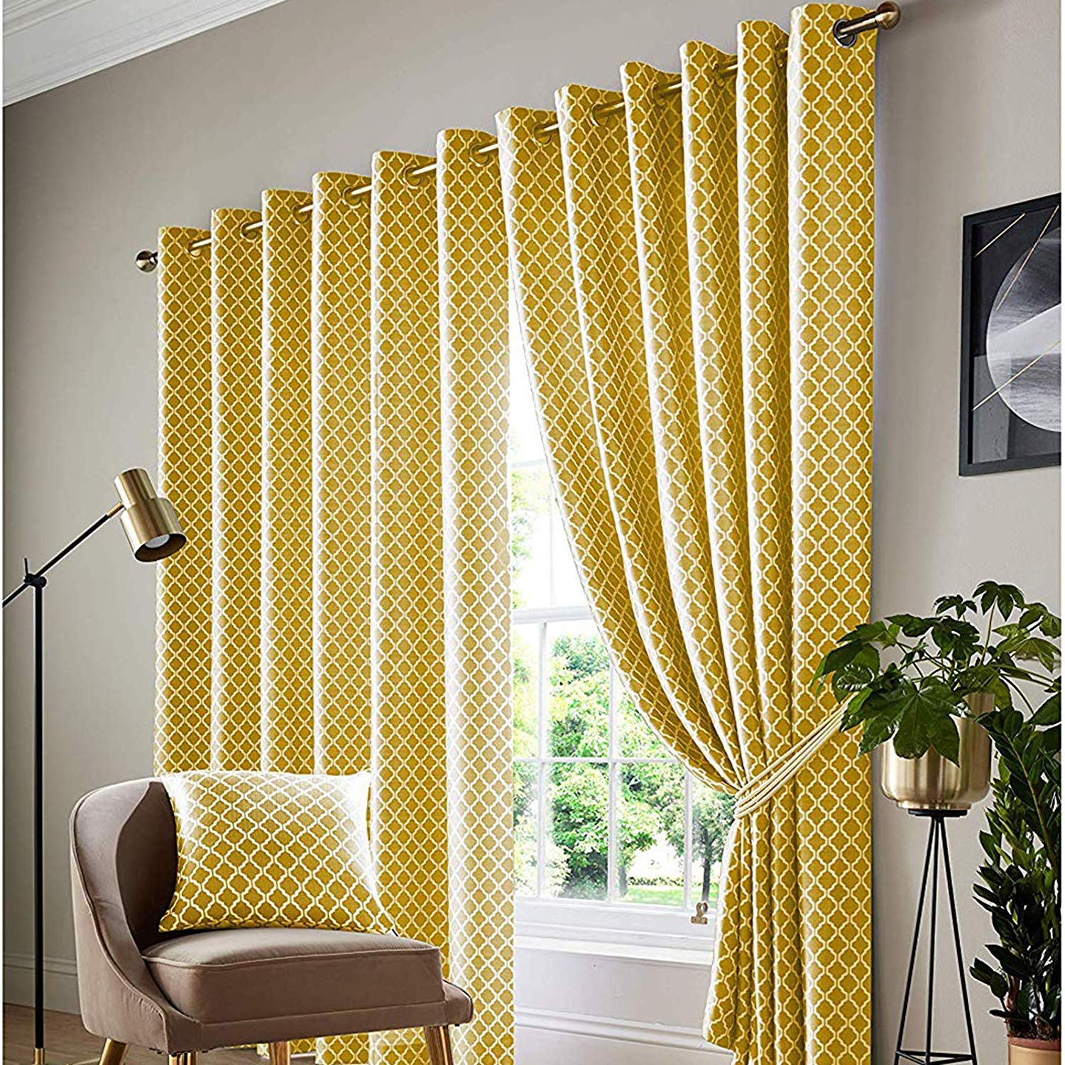 Alan Symonds Cotswold Fully Lined Ring Top Curtains - Ochre (90" x 108")