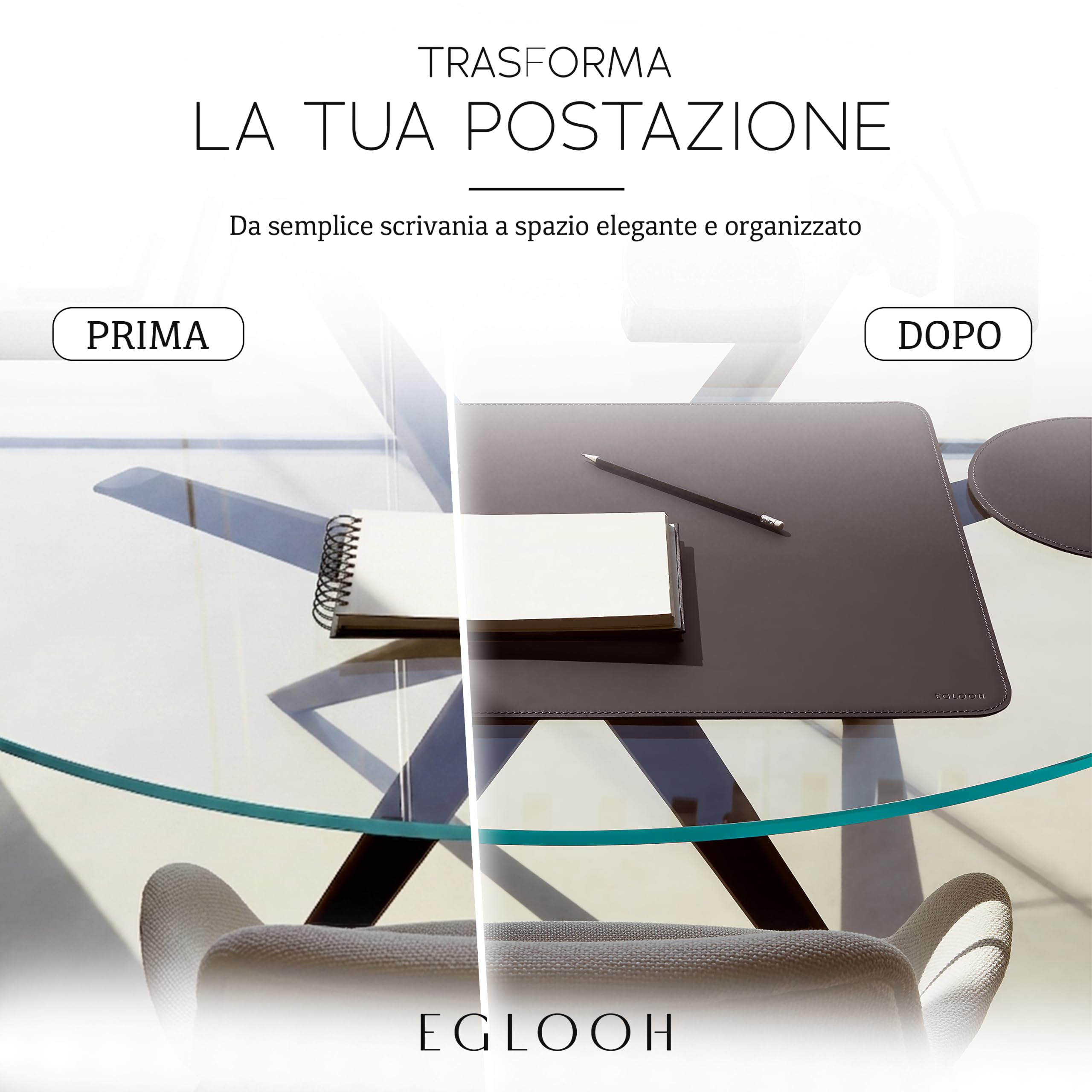 Eglooh – Herms – Sottomano Scrivania Pelle Design Arrotondato – Desk Pad Ufficio Elegante Antiscivolo in Cuoio – Accessori Ufficio Lusso Made in Italy