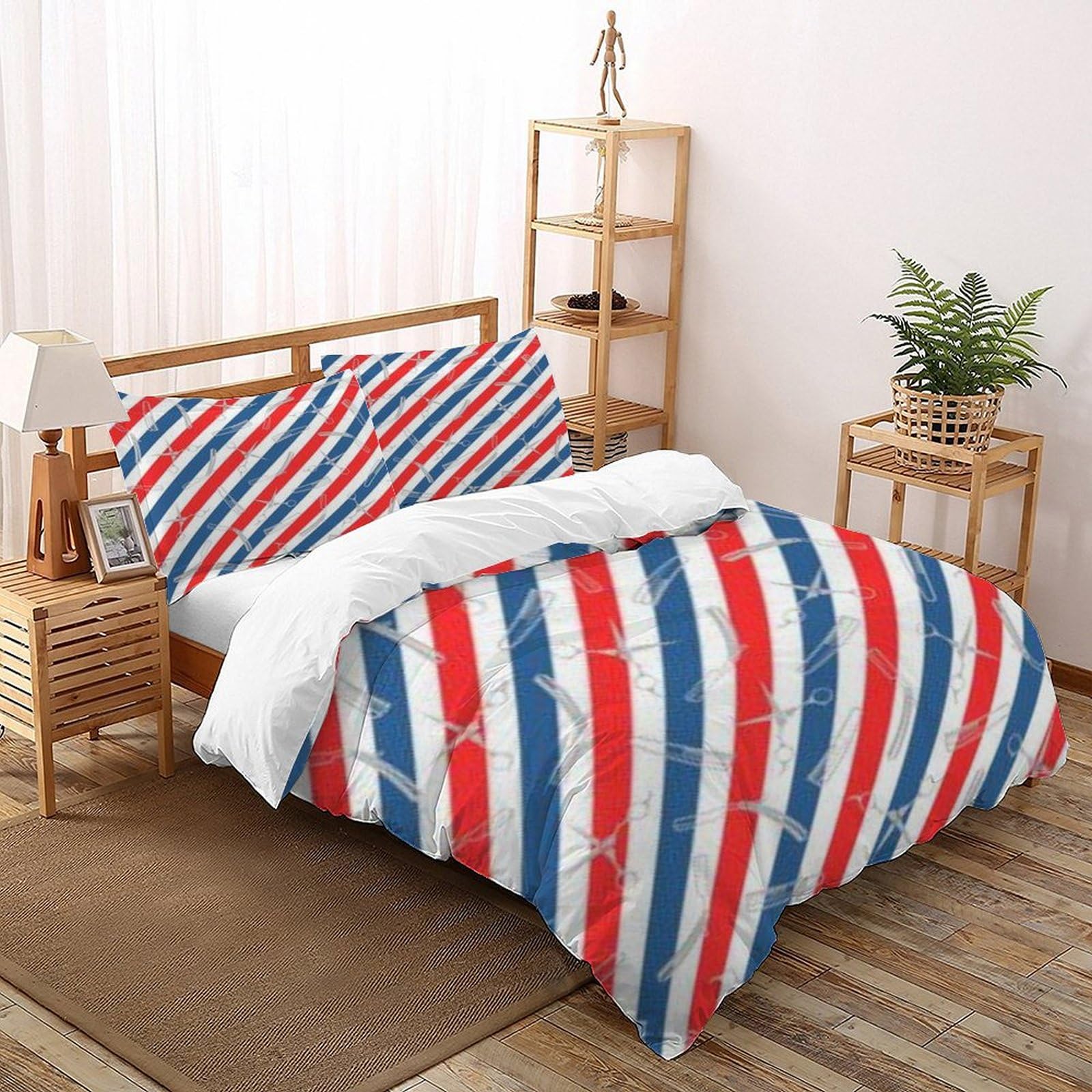 Parure de lit double géométrique bleue et blanche pour décorer la chambre des enfants