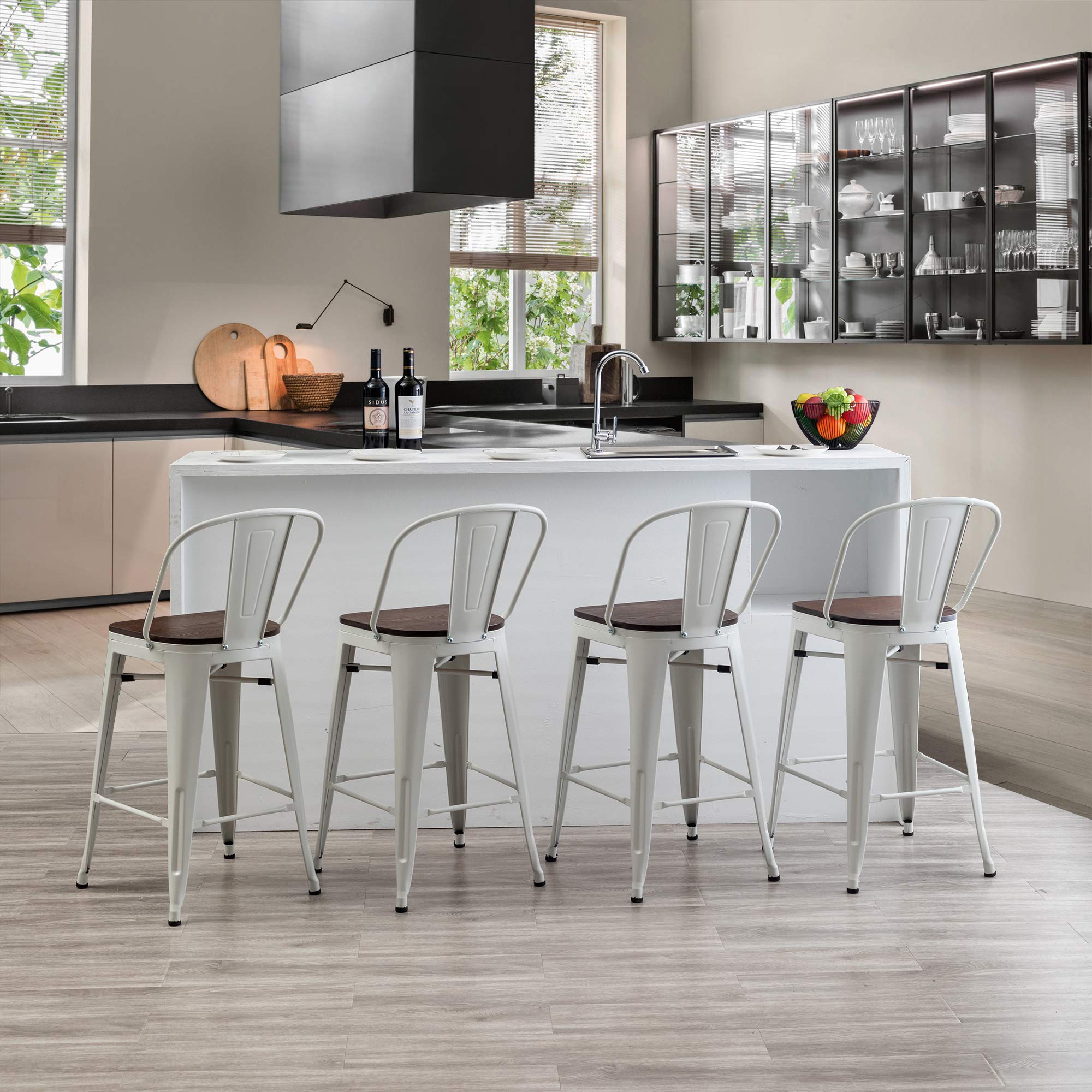 Changjie Furniture 24 Inches Bar Stools, Counter Height Bar Stools with Back Modern Barstools Bar Chairs Set of 4 for Kitchen (24 Inch, White)