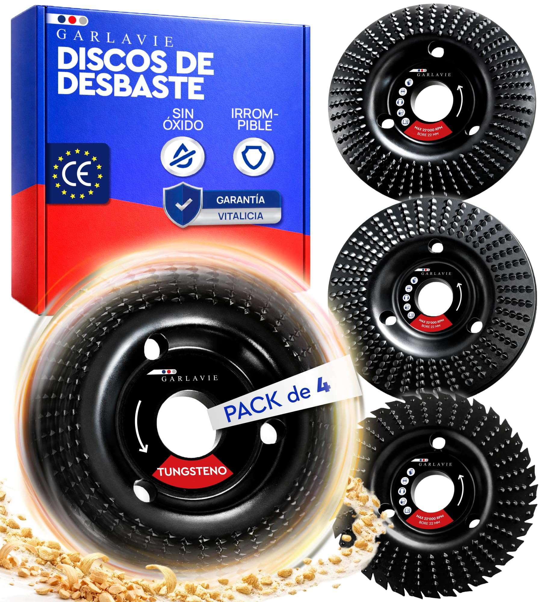 Profesional Disco Radial para Madera 115 mm – Set 4 Piezas para Amoladora Angular | Desbaste, Corte, Tallado y Fresa Raíces
