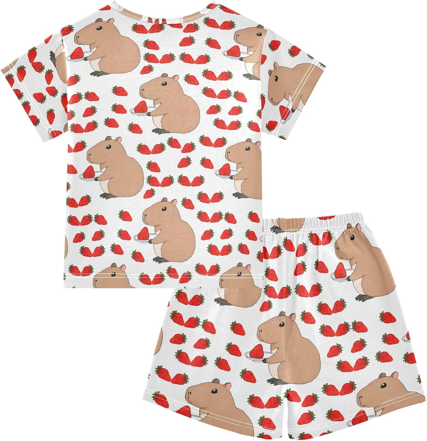 Capybara with Strawberry Summer Cute Pajama Sets, Short Sets for Sleep Wears - Image 3