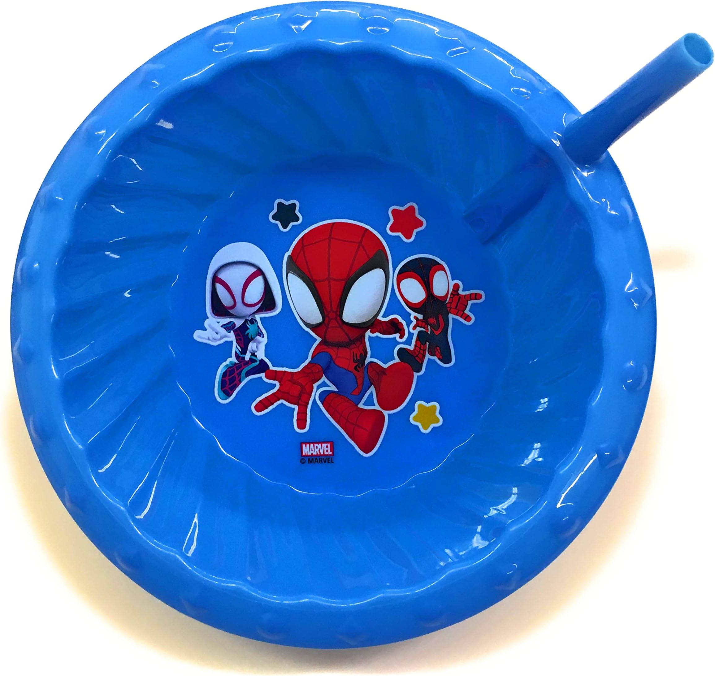 Marvel Spidey and His Friends Plastic Sipper Cereal Bowl with Straw, 14.5-oz.