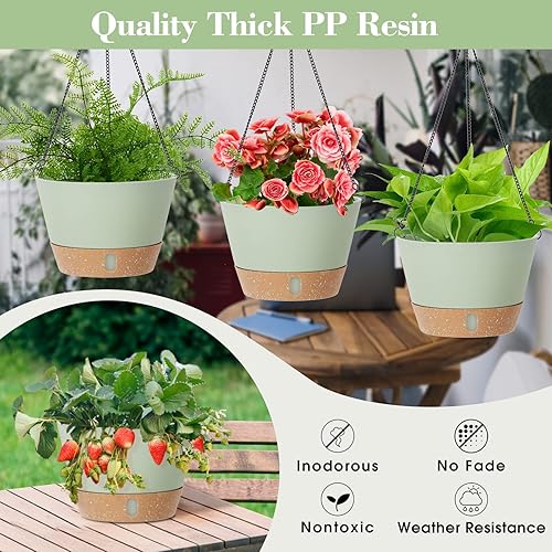 Miniatura 7 de Kubvici Macetas colgantes para plantas de interior plantas de exterior paquete de 2 cestas de plástico colgantes con agujeros de drenaje de coco