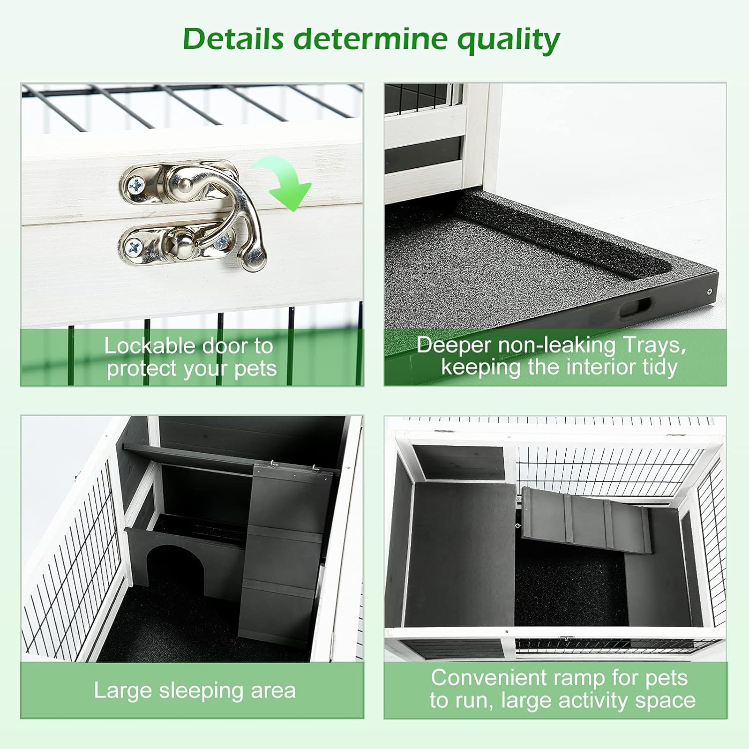 Esright Rabbit Hutch Pet House for Small Animals 35.4" Guinea Pig Cages Rabbit Cage with Run Bunny House Indoor & Outdoor