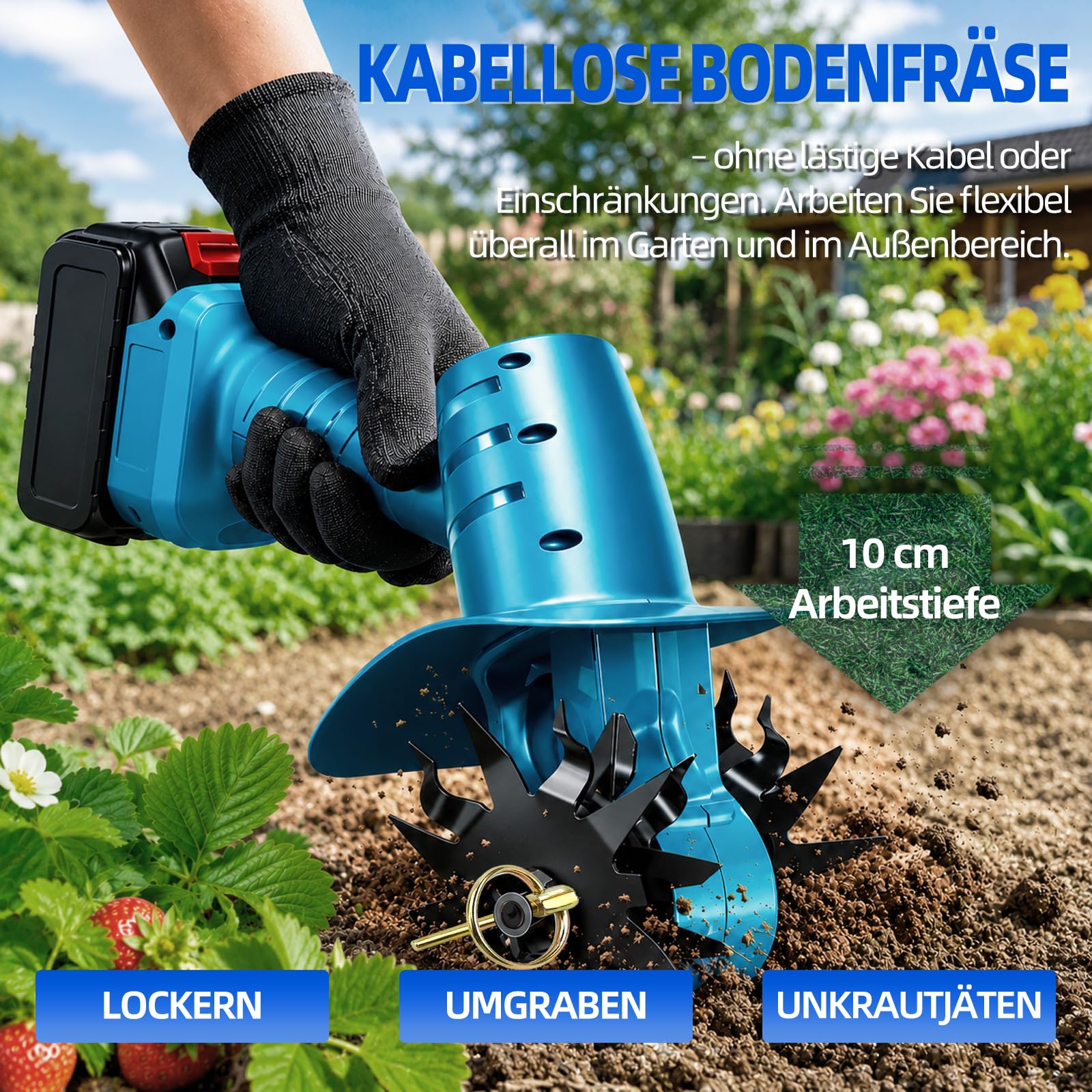 Kabelloser Hand Bodenhacker für Makita 18V Akku Gerät ohne Akku 350W Gartenfräse 10cm Frästiefe und 10cm Fräsbreite Ackerfräse