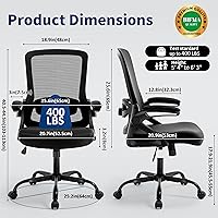 Vista 3 de Silla de oficina ergonómica, silla de escritorio con soporte lumbar ajustable, sillas de computadora cómodas de malla transpirable con reposabrazos