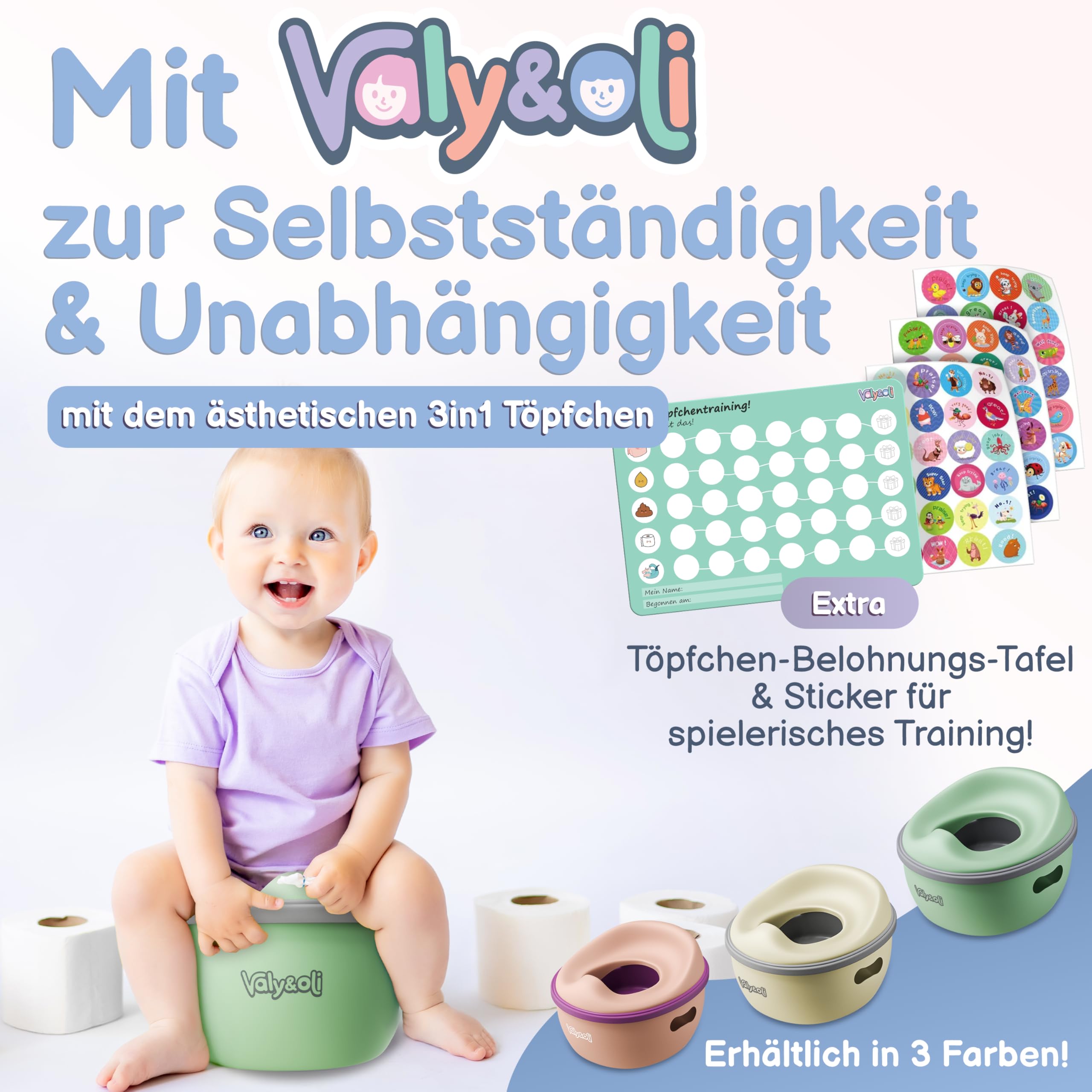 Valy&Oli® 3in1 Töpfchen für Kinder - Toilettensitz Kinder & Hocker- Ergonomisch, Bequem & Vielseitig - Leicht zu reinigen & sicher - Potty & Tritthocker Kinder - Ab 18 Monaten - Grün