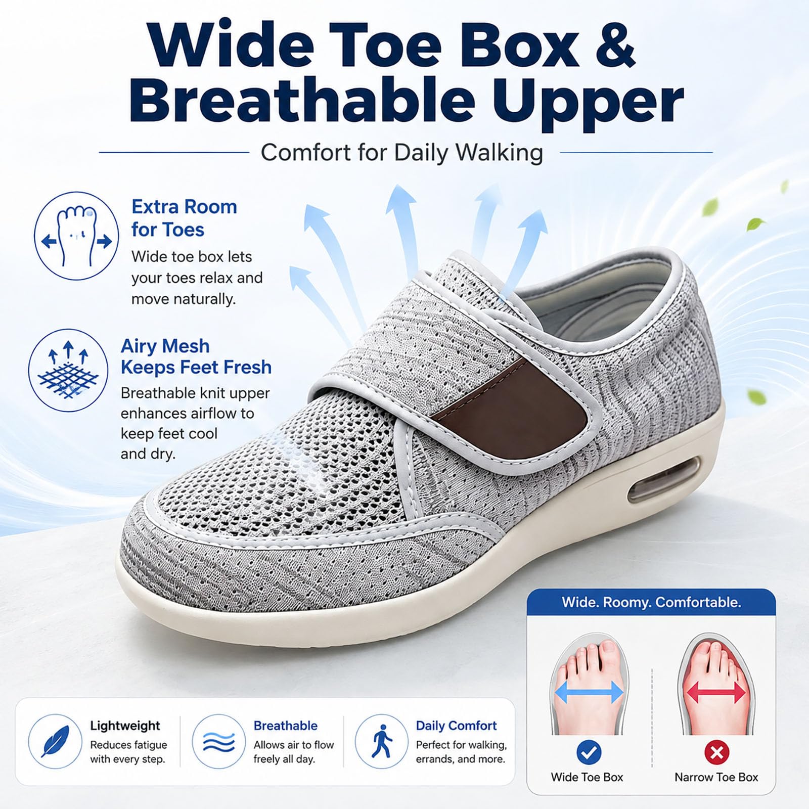 Generisch Men's Diabetic Shoes, Seniors with Fastening for Swollen Feet