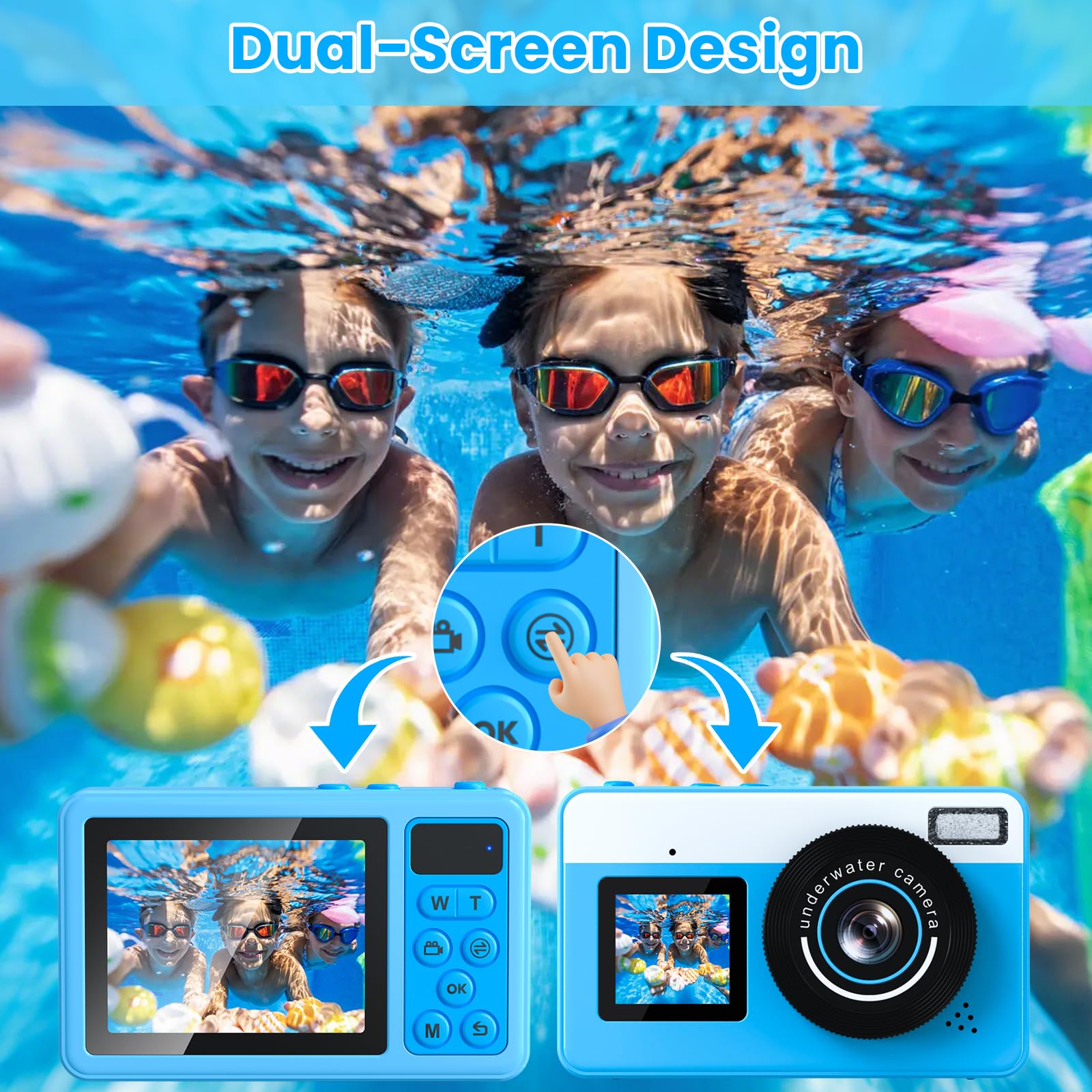 4K Underwater Digital Camera,10FT Floating Camera,48MP Waterproof Camera for Snorkeling,Surfing,Swimming and Kayaking,Dual-Screen Selfie,Autofocus,18X Zoom,Fill Light,32GB Card,Type-C Rechargeable — view 5