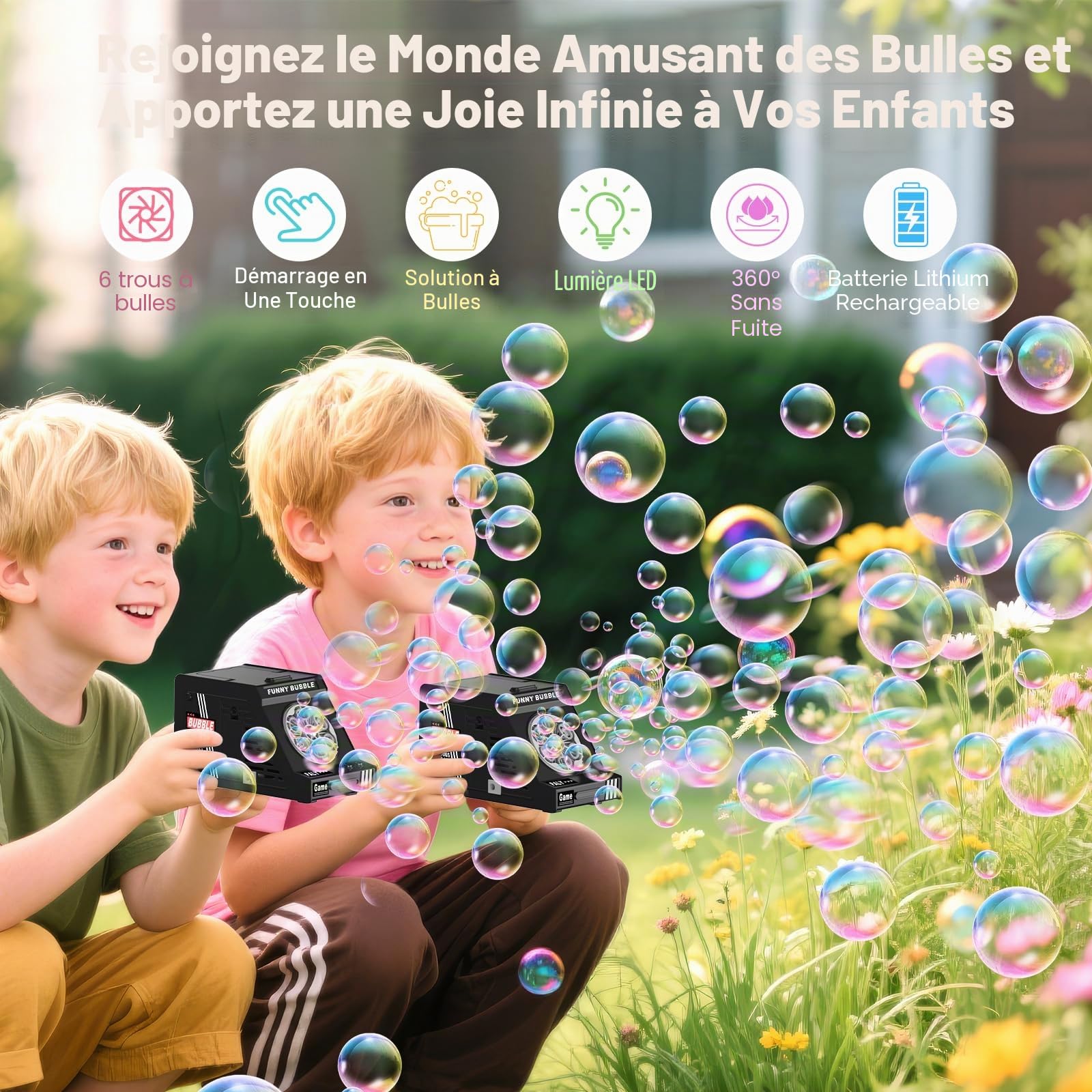 Euakee Machine a Bulle, Machines à Bulles de Savon, Machine à Bulles Enfant avec Lumière, 15000+ Bulles/Min, Anti-Fuite, pour Extérieur, Anniversaire, Fête, Représentations sur Scène