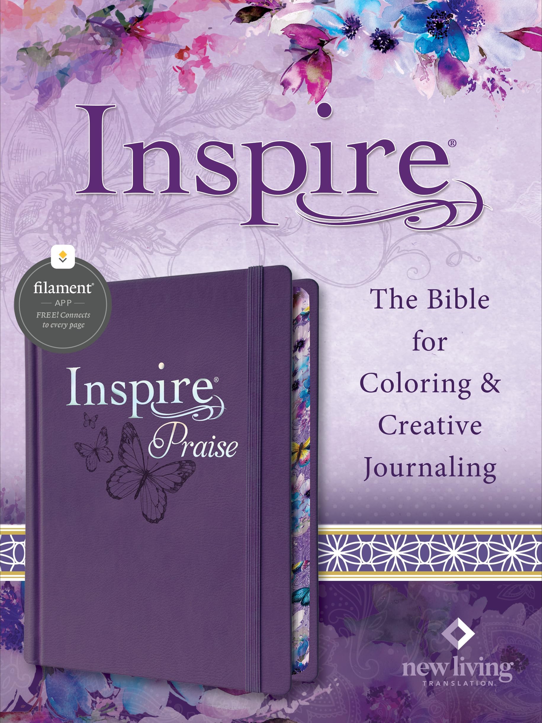 Holy Bible: Inspire Praise Bible Nlt, Filament-enabled Edition Leatherlike, Purple - the Bible for Coloring & Creative Journaling