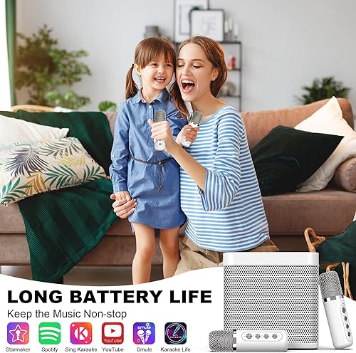 Miniatura 3 de FULLIFE Máquina de karaoke para adultos/niños, altavoz portátil de karaoke Bluetooth de 3000 mAh con 2 micrófonos inalámbricos, sistema PA de