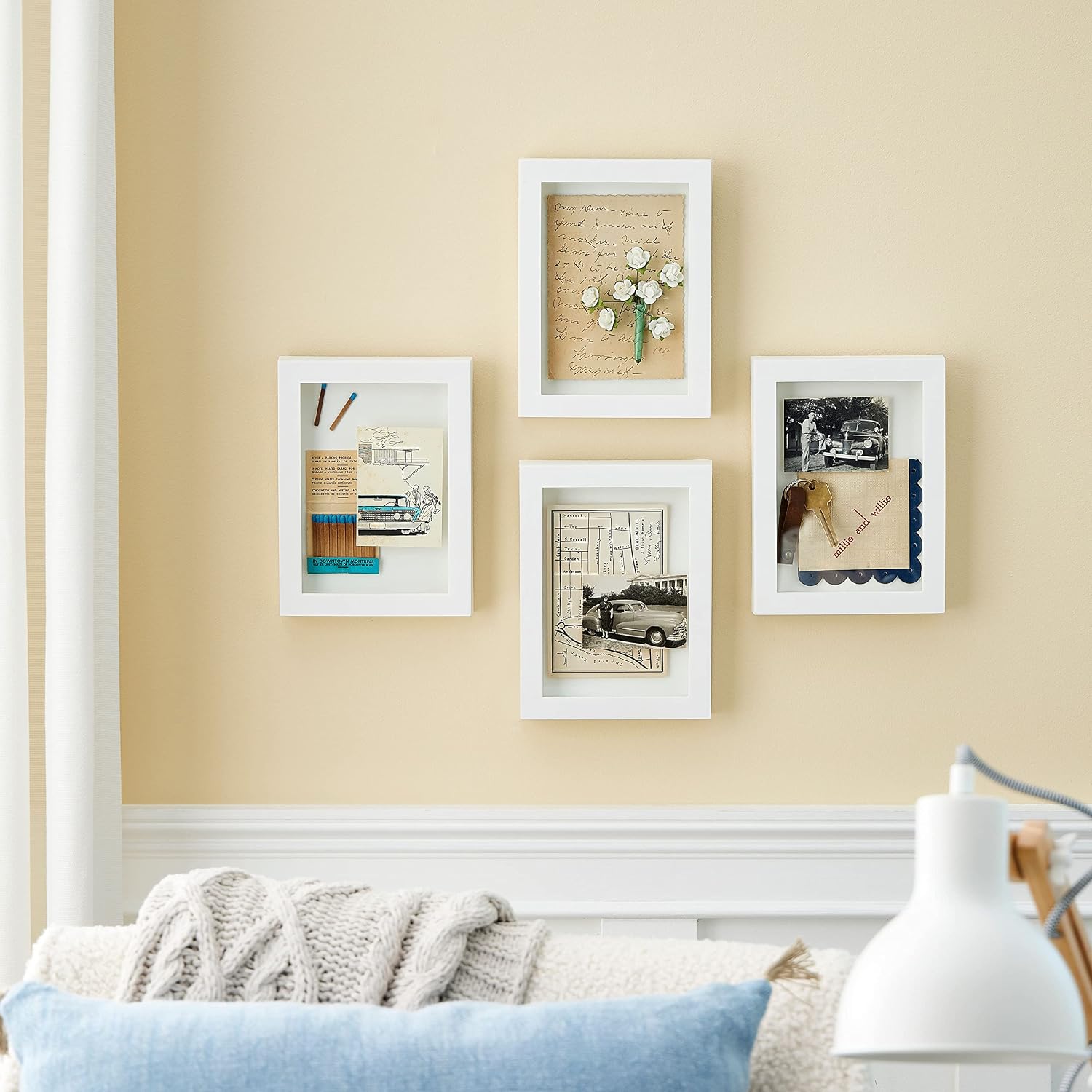 Studio Decor 5” x 7” 4 Count (48 Total) White Shadow Box Picture Frame - Display Case for Keepsakes, Mementos, Memorabilia - Bulk 12 Pack