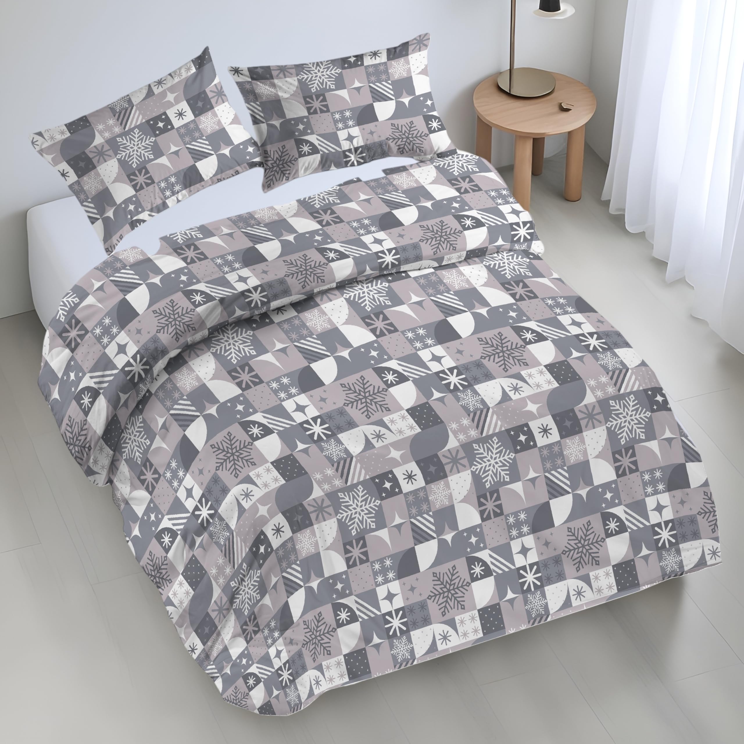 Riad Arredo Set Copripiumino Morbido 100% Puro Cotone Italiano - Parure Sacco Piumino con Federe Made in Italy (Snow Grey, Singolo 155x240 + 1 federa 52x82)