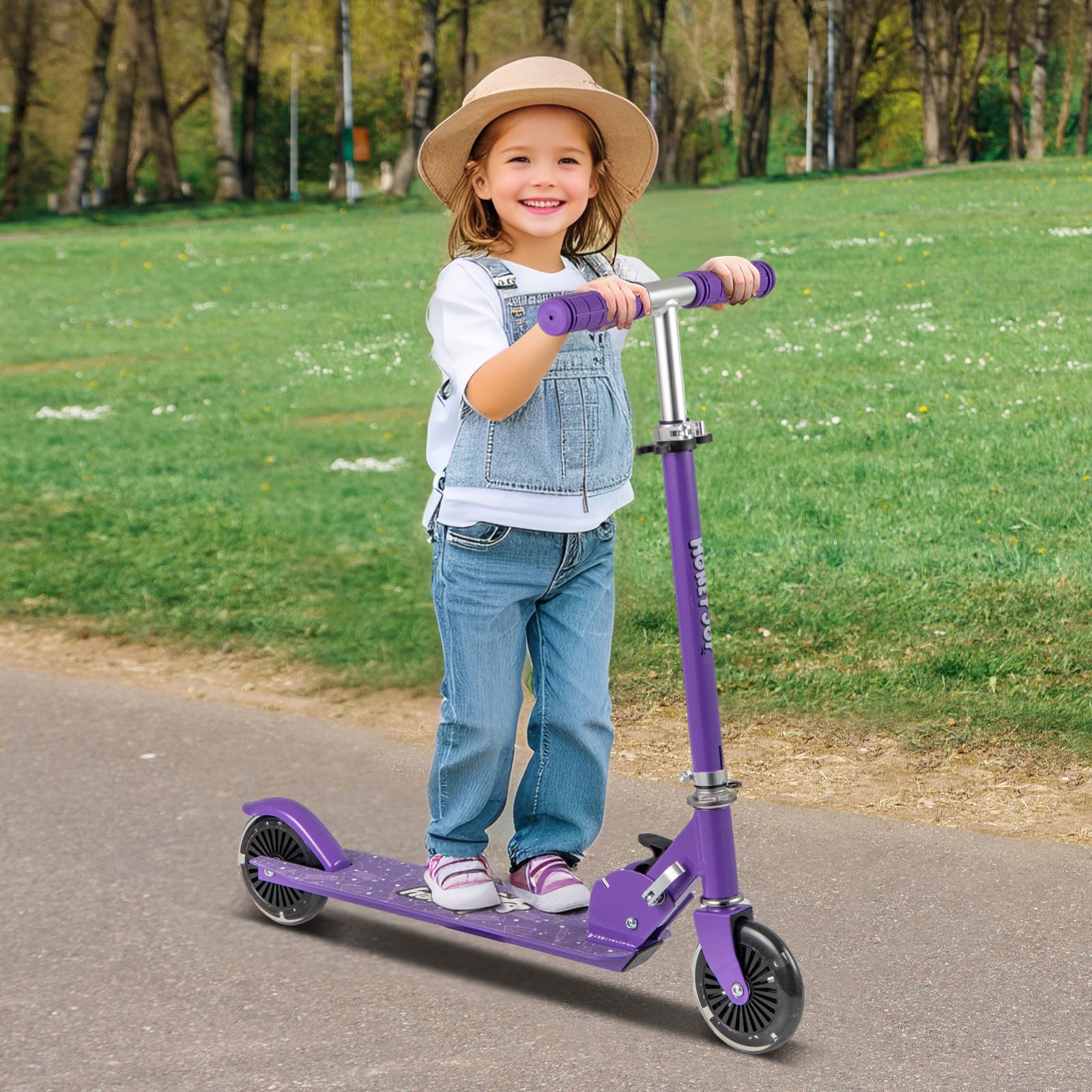COSTWAY Scooter Kinder Roller, Tretroller mit LED-Räder, Klappbar Lenker, Höhenverstellbar Kinderroller Cityroller Kickscooter für Jungen und Mädchen ab 3 Jahren