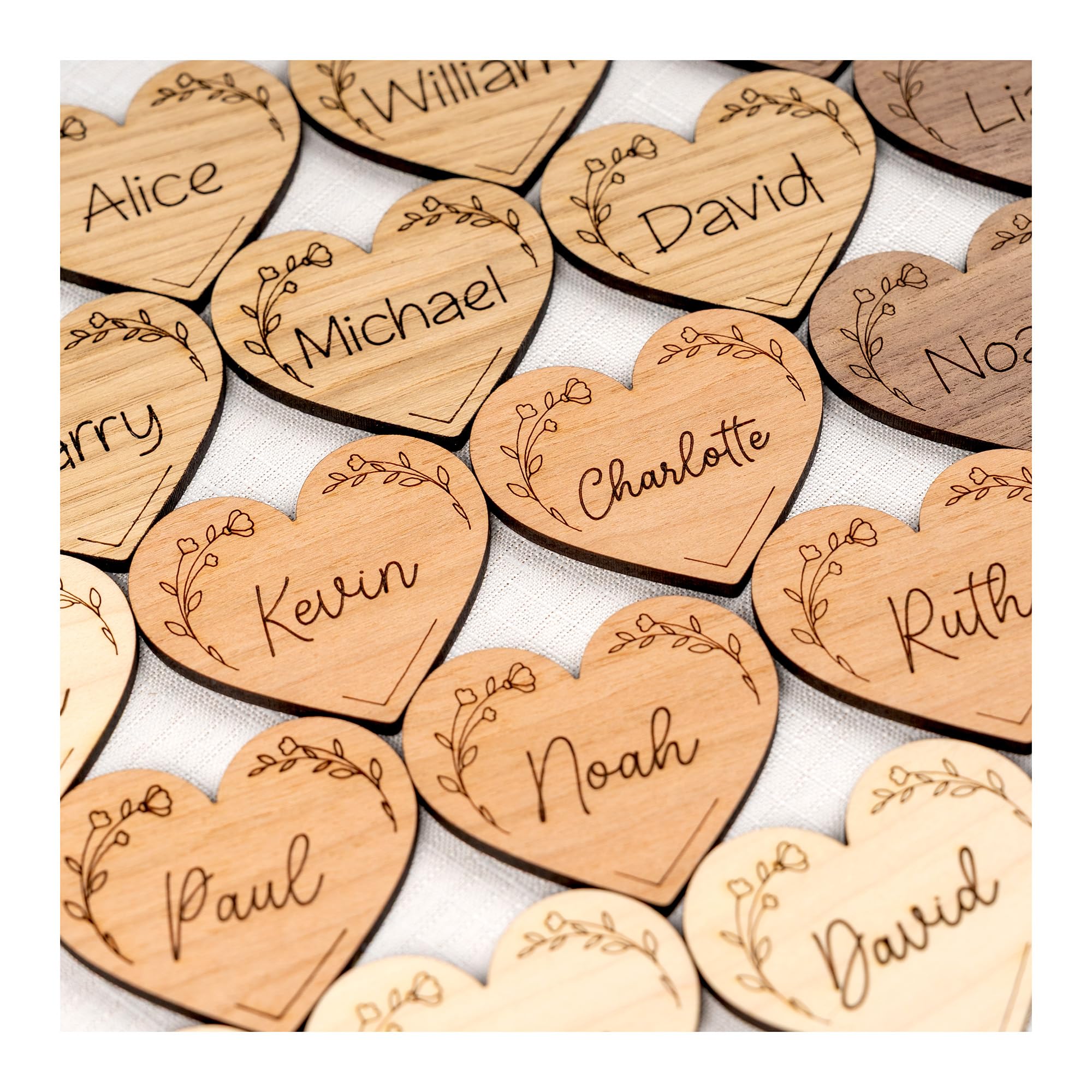 Wedding Place Names, Personalised wooden place names for table setting Heart Shaped Table name cards, Wedding table favours, Oak name tags, Christmas name place cards