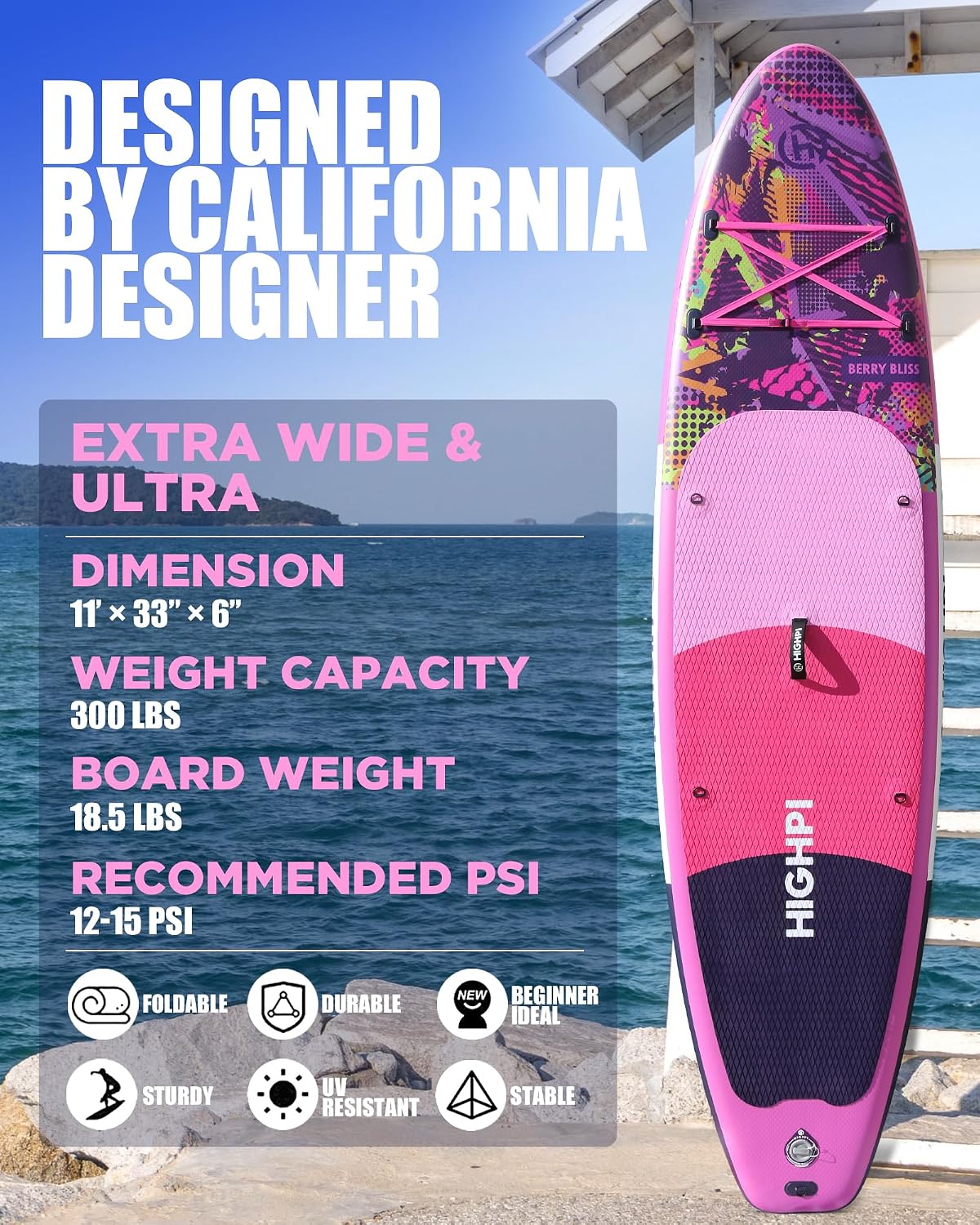 Inflatable Stand Up Paddle Boards, 10'6''x32''x6'' SUP with Accessories Backpack Anti-Slip Deck, Leash, Paddle and Hand Pump, Pink&Green Paddle Board Standing Boat for Youth & Adult