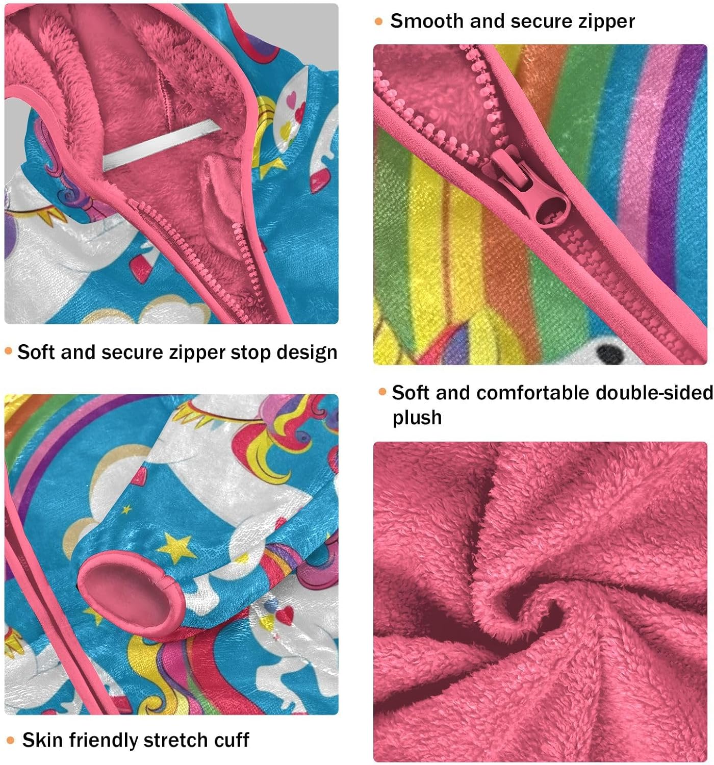 ALAZA Unicorn and Rainbow Hoodie Jacket for Girls Toddler Fleece Zip Up Coat Plush Jacket Long Sleeve Outerwear for 3 Years