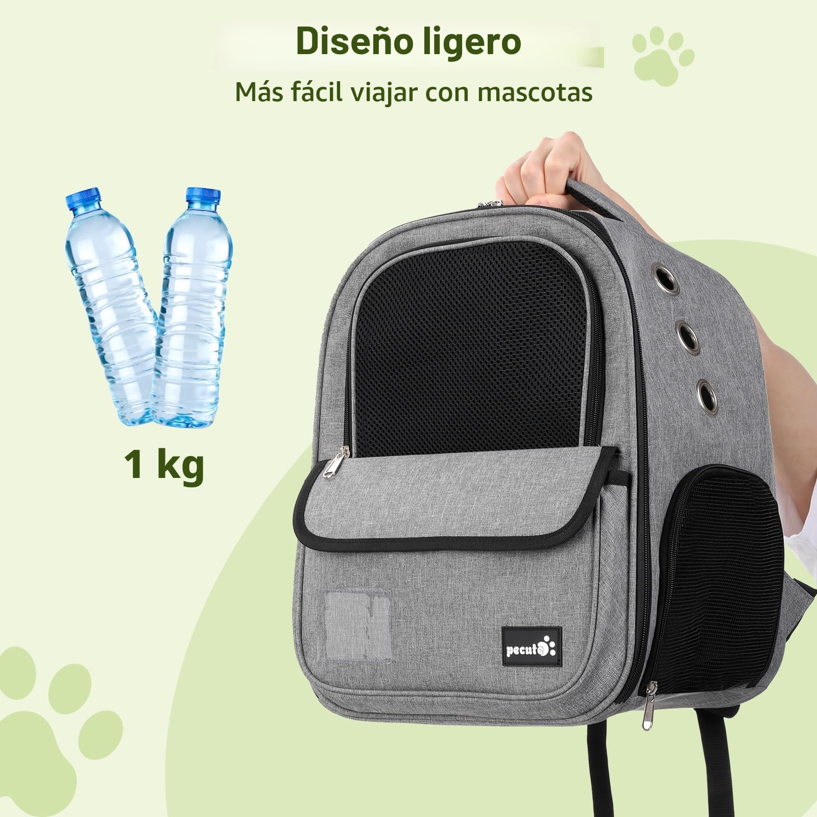 Pecute Transportín Mochila para Gatos y Perros Pequeño con Ventana de Malla,Bolsa Portátil y Plegable para Mascotas Tela Oxford Impermeable Transporte de Viajes Senderismo Camping hasta 6 kg