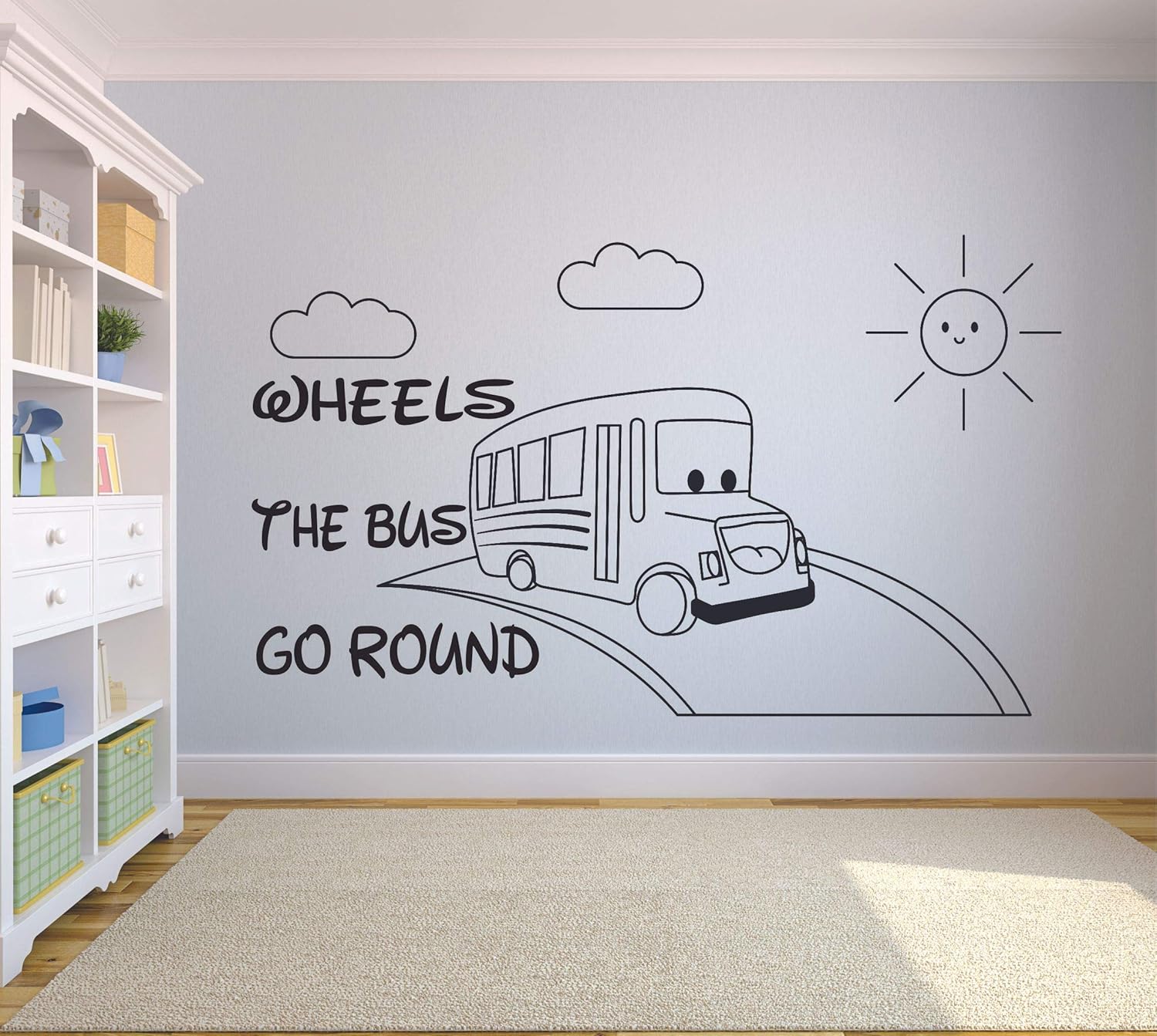The Wheels on The Bus Go Round Kids Song Jingle Wall Sticker Vinyl Wall Art Decal for Baby Girls Boys Kids Bedroom Nursery Daycare Kindergarten Home Decor Wall Art Vinyl Decoration Size (18x30 inch)