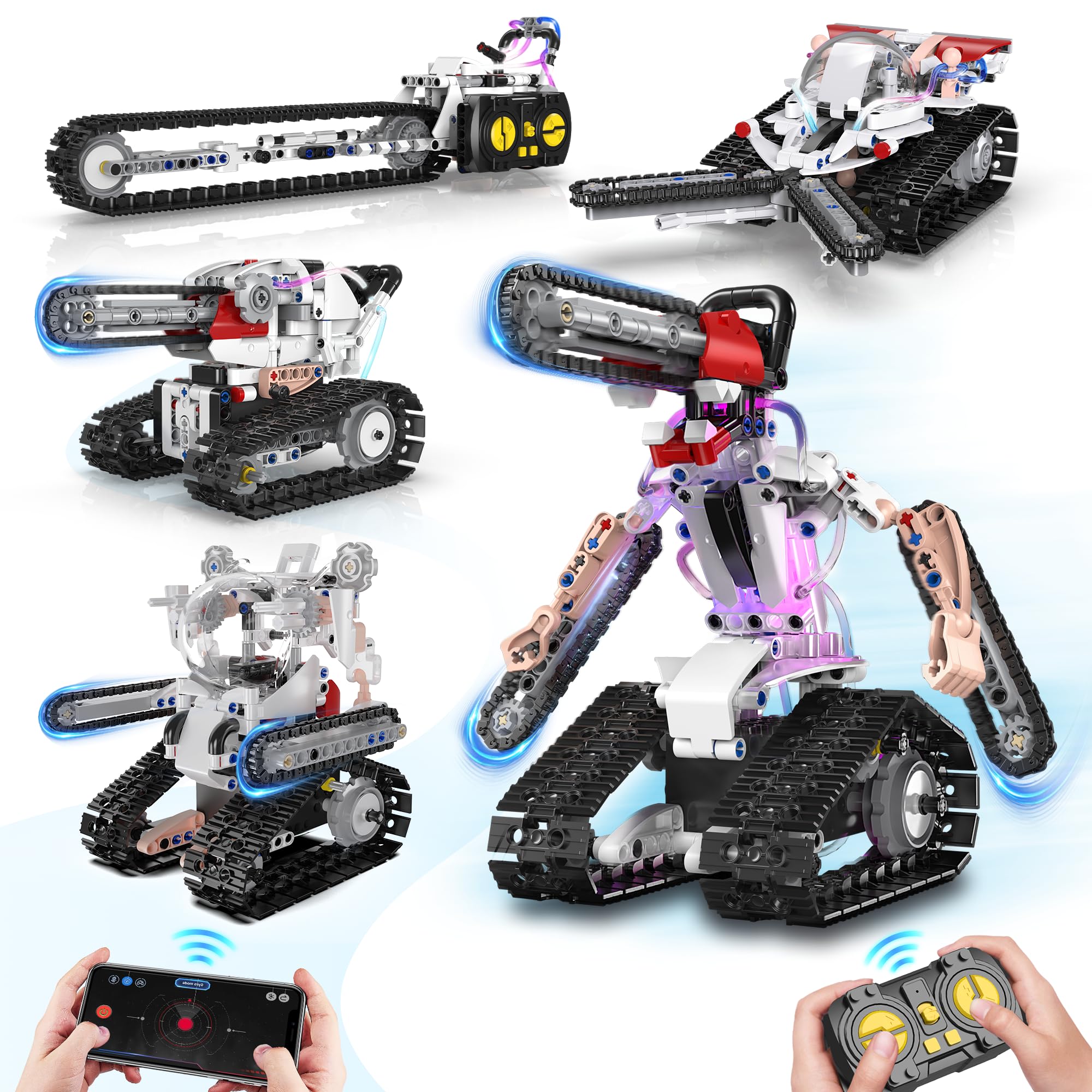 Resosese 5 in 1 STEM RC Robot Building Kit for Boys, APP & Remote Control Erector Set RC Toys for Kids Blocks 419 Pcs, DIY Build Science Educational Gift for Age 6 7 8 9 10 11 12+ Boys & Girls