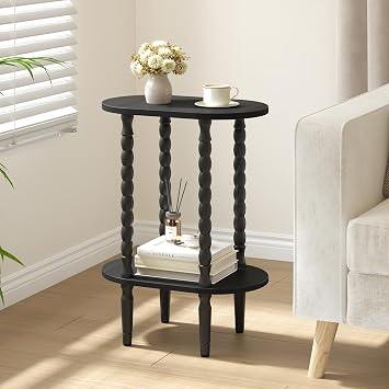 TUTOTAK Narrow Side Table with Solid Wood Legs, Small Oval End Table