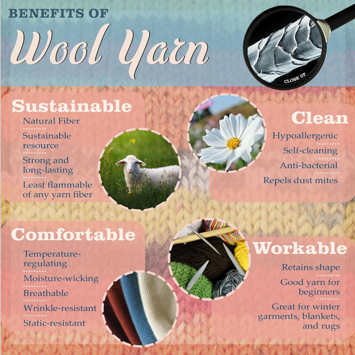 JubileeYarn Wool Mohair Yarn - 100g/Skein Ombré Worsted - Shades of Neutral - 4 Skeins