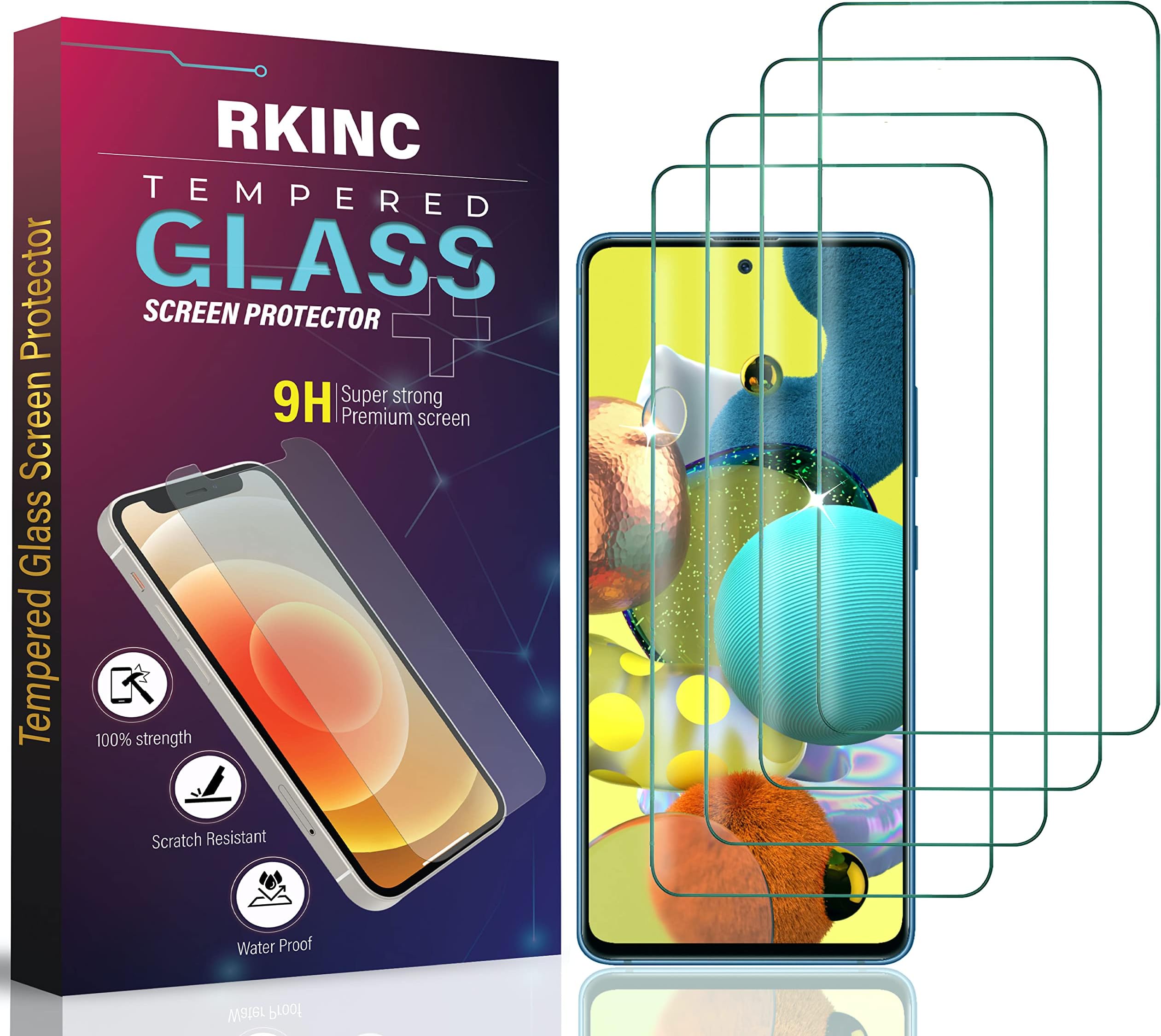RKINCScreen Protector [4-Pack] for Samsung Galaxy A72 4G/5G 6.7", Tempered Glass Film Screen Protector, 0.33mm [LifetimeWarranty][Anti-Scratch][Anti-Shatter][Bubble-Free]