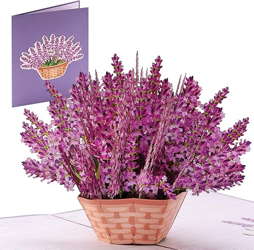 Ramo de flores de papel lavanda, tarjeta de felicitación de flores emergentes de 5 x 7 pulgadas, la mejor tarjeta desplegable 3D para cumpleaños,