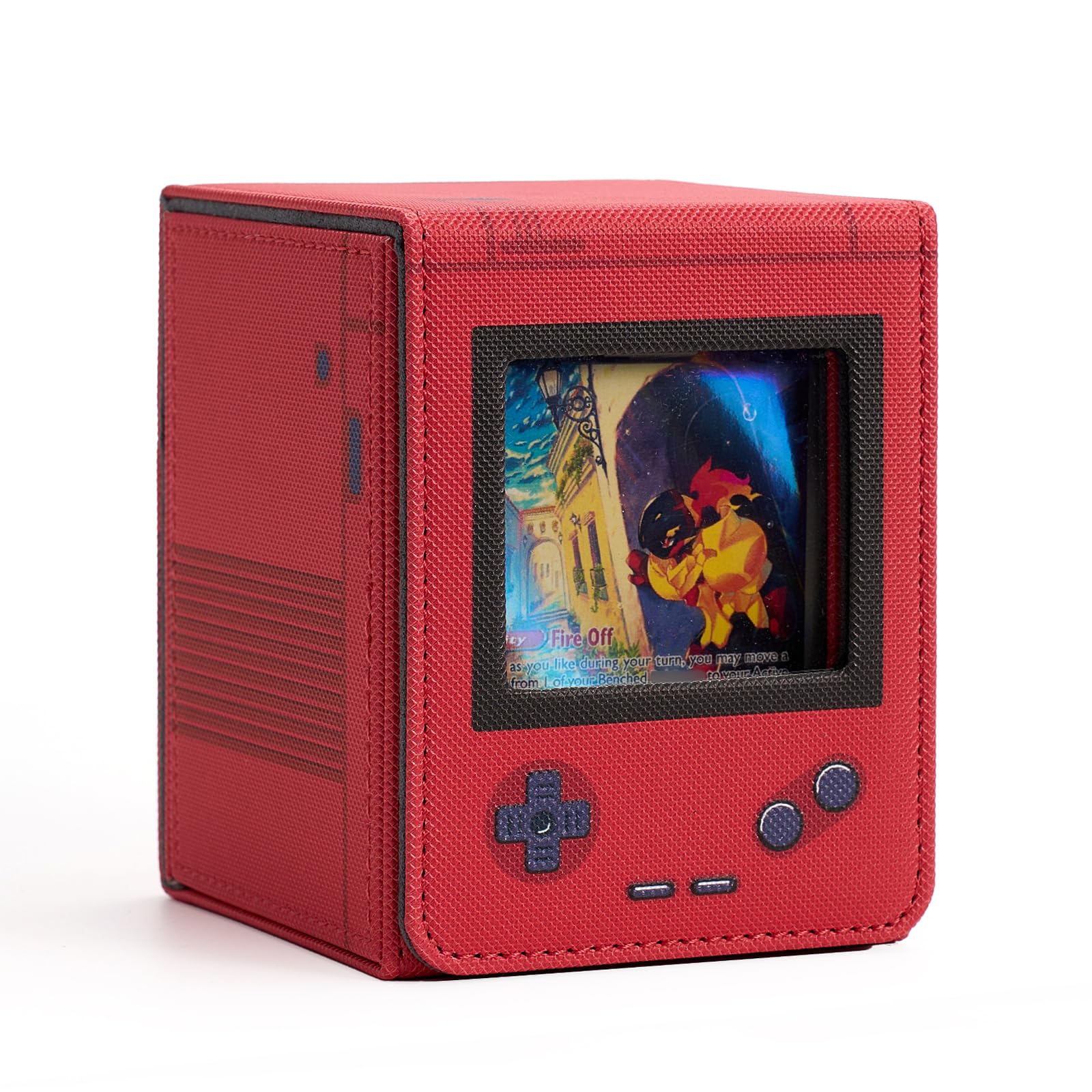 Venssu Retro Gaming Console MTG Deck Box with Commander Display, Card Deck Case Fit 120 Single Sleeved Cards, PU Leather Magnetic Card Storage Box with 2 Dividers, Compatible with TCG/PTCG (Red)