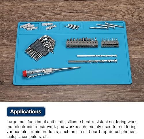 Miniatura 5 de MECCANIXITY Esterilla de soldadura de silicona ESD grande de 11 x 8 pulgadas, aislamiento térmico, 932 °F, antiestática, alfombrilla de trabajo de