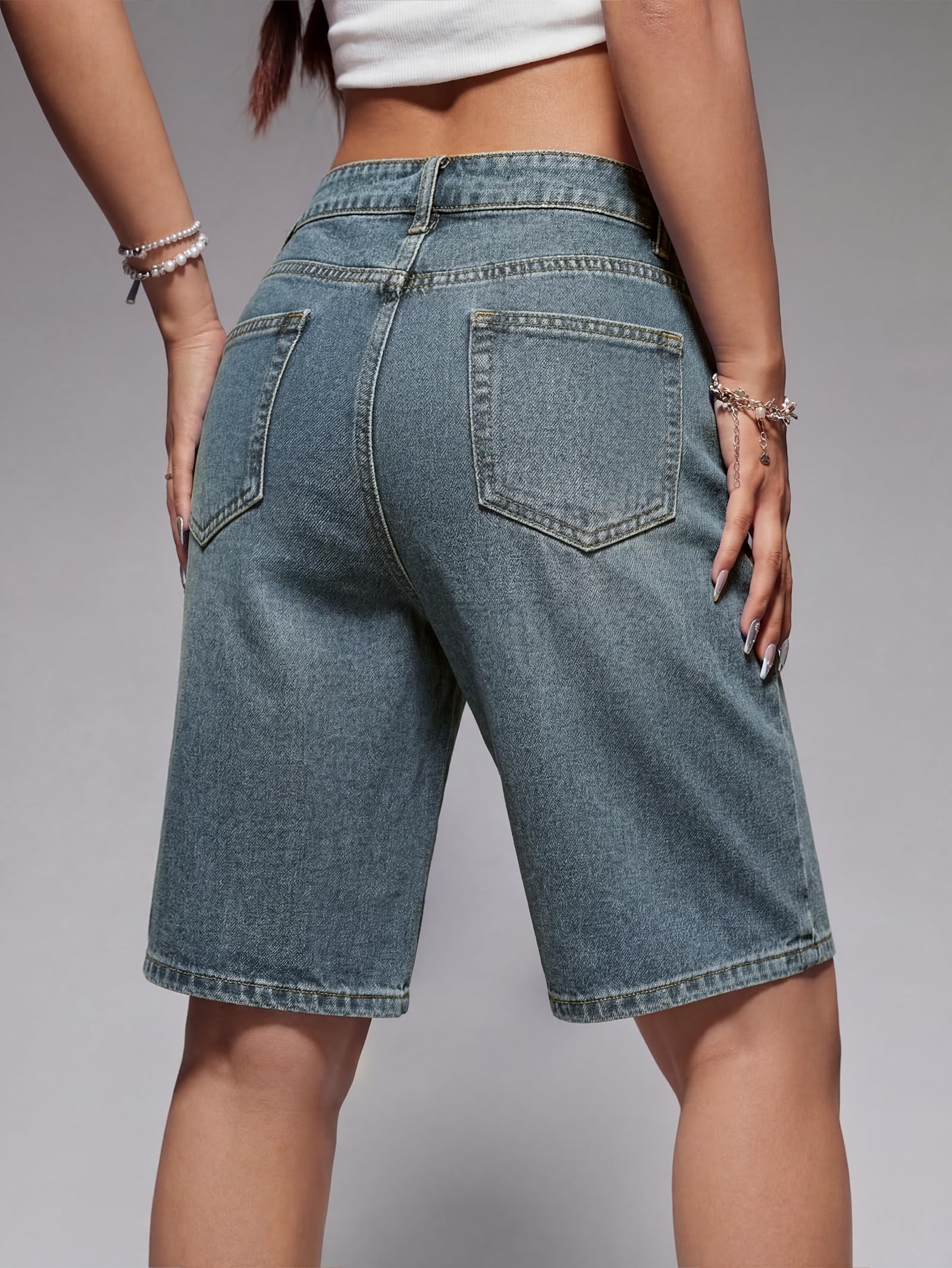 EMMIOL Damen-Jorts, Baggy-Jeans, Jorts, Outfits, mittel-niedrige Taille, Denim-Shorts, Y2K-Shorts, Sommer, heiße kurze Hose, Streetwear