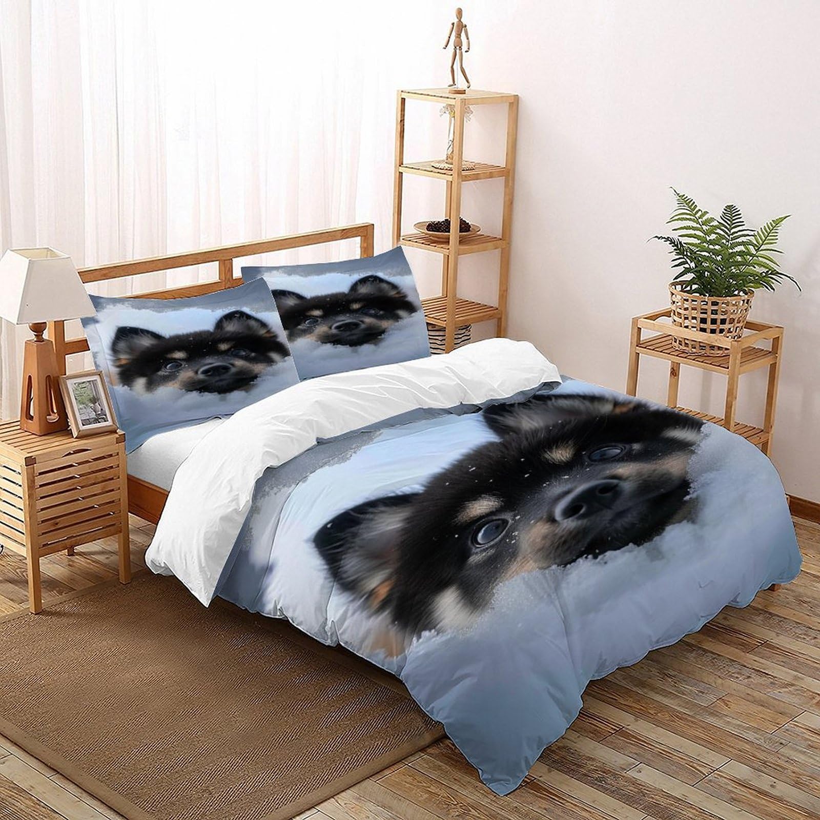 Housse de couette loup noir couvre-lit microfibre Super King 3pcs
