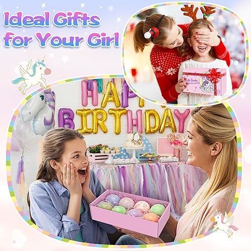 Miniatura 5 de Bombas de baño para niños, paquete de 8 bombas de baño para niñas con pulseras de unicornio y sirena, bombas de baño para niñas con sorpresa en el