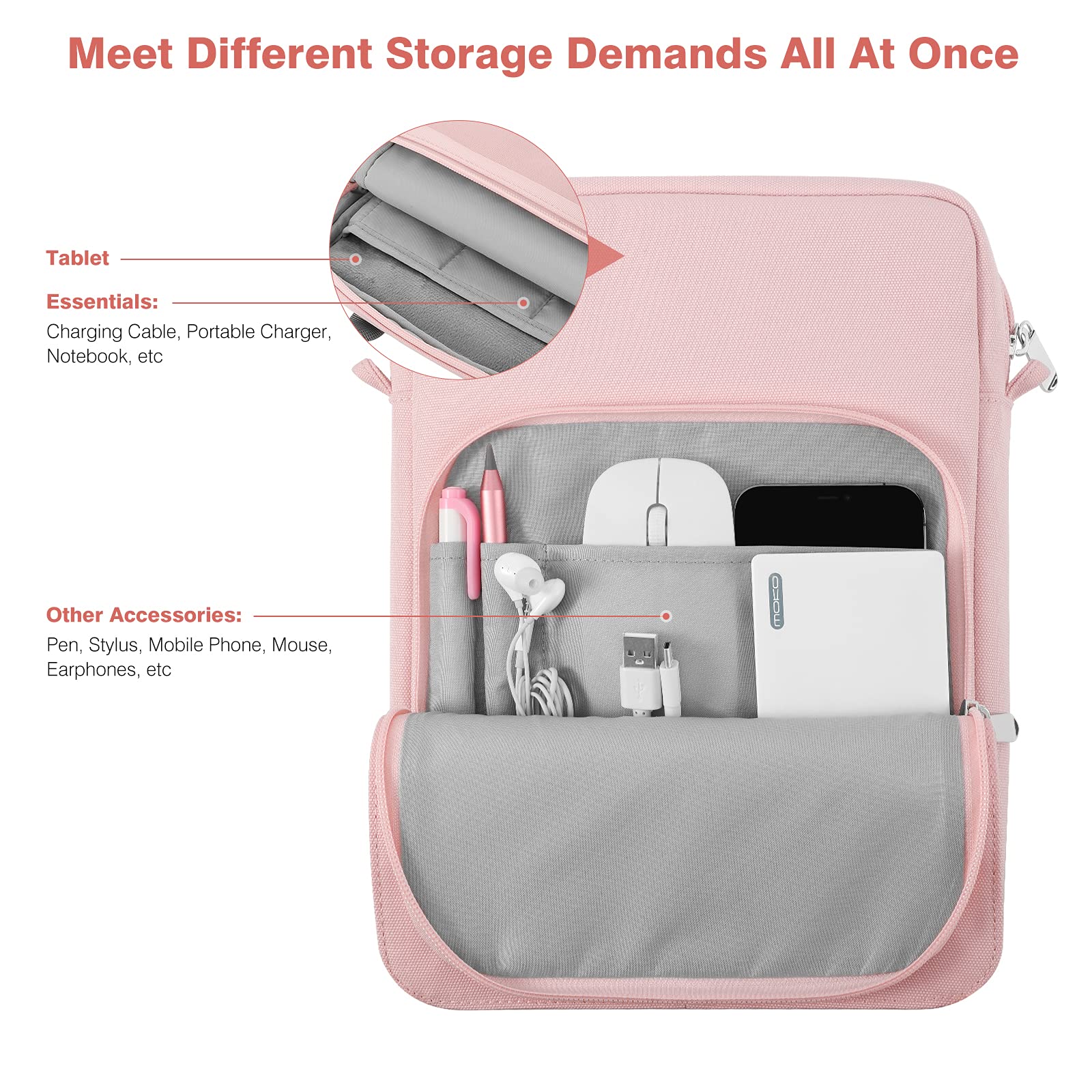 Dadanism 9-11" Tablet Custodia Borsa con Tracolla Per iPad (A16) 11", iPad Air 11" M4/M3, iPad Pro 11" M5/M4, iPad 10a Gen 10,9", iPad 9/8/7a Gen 10,2", Galaxy Tab A11+ 11", Tab M11 11", Rosa