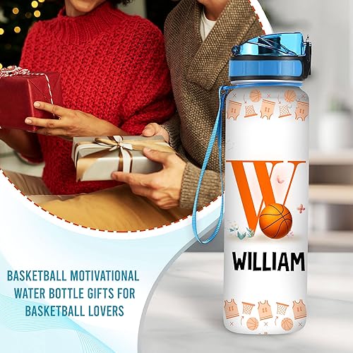 Miniatura 3 de Hyturtle Botella de agua personalizada de baloncesto  Botella de agua motivacional de 32 onzas con tapa a prueba de fugas marcador de tiempo  Nombre